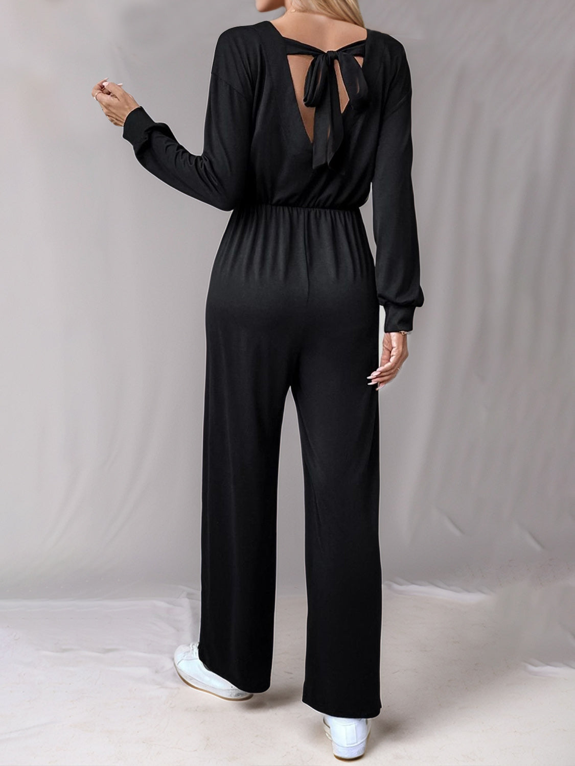 Tied Round Neck Wide Leg Jumpsuit-TOPS / DRESSES-[Adult]-[Female]-2022 Online Blue Zone Planet