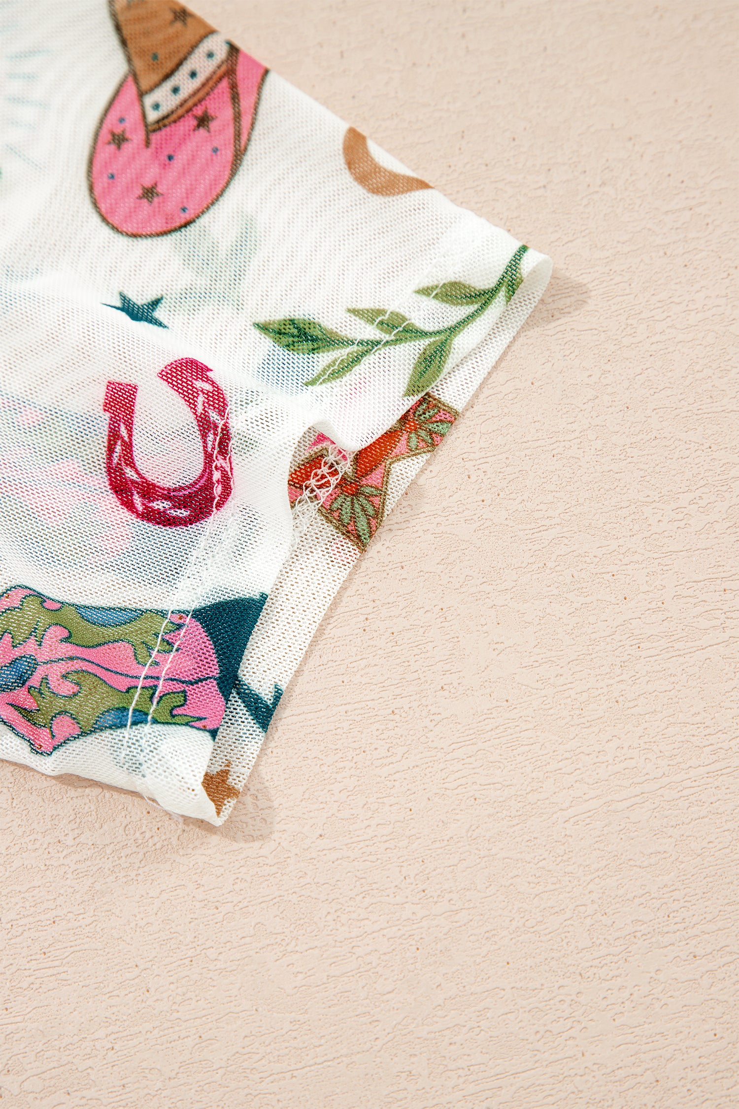 White Love Wild Dreamer Western Print Sheer Mesh Top-Tops/Tops & Tees-[Adult]-[Female]-2022 Online Blue Zone Planet