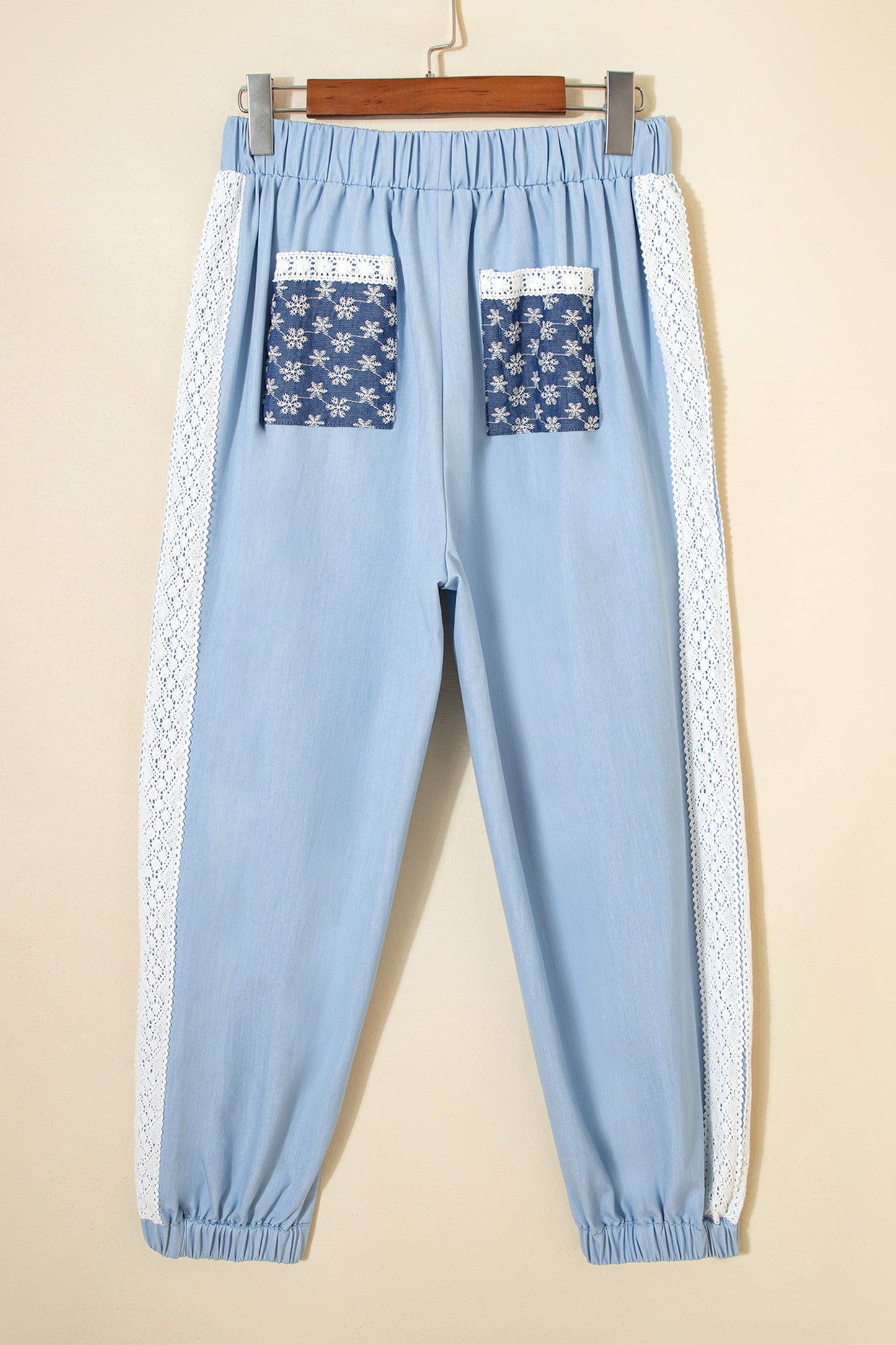 Beau Blue Lace Accent Floral Patched Pocket Pleated Wide Leg Slouchy Pants-Bottoms/Pants & Culotte-[Adult]-[Female]-2022 Online Blue Zone Planet