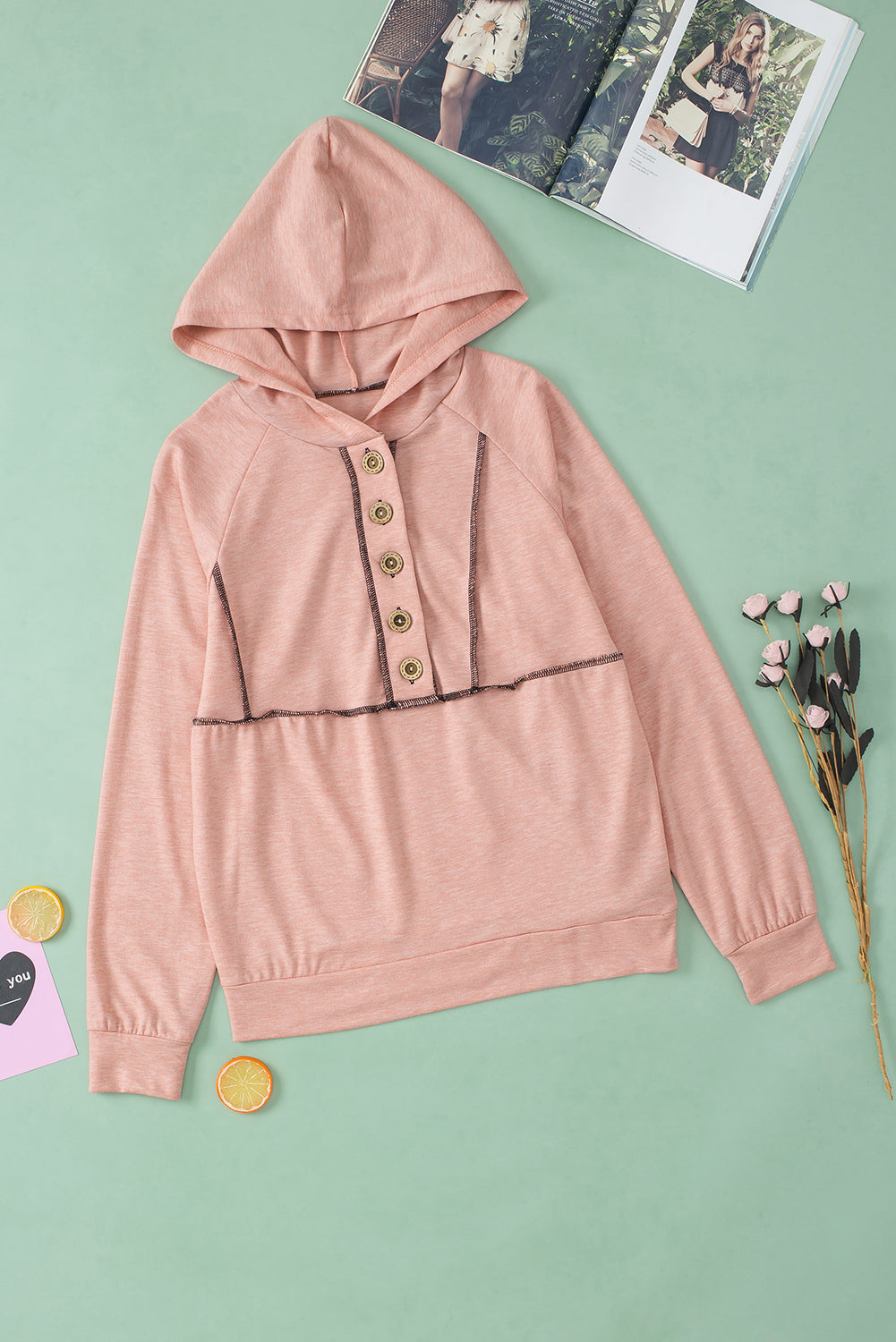 Pink Buttons Front Princess Line Out Seam Hoodie-Sale (50% OFF)/30% OFF-[Adult]-[Female]-2022 Online Blue Zone Planet