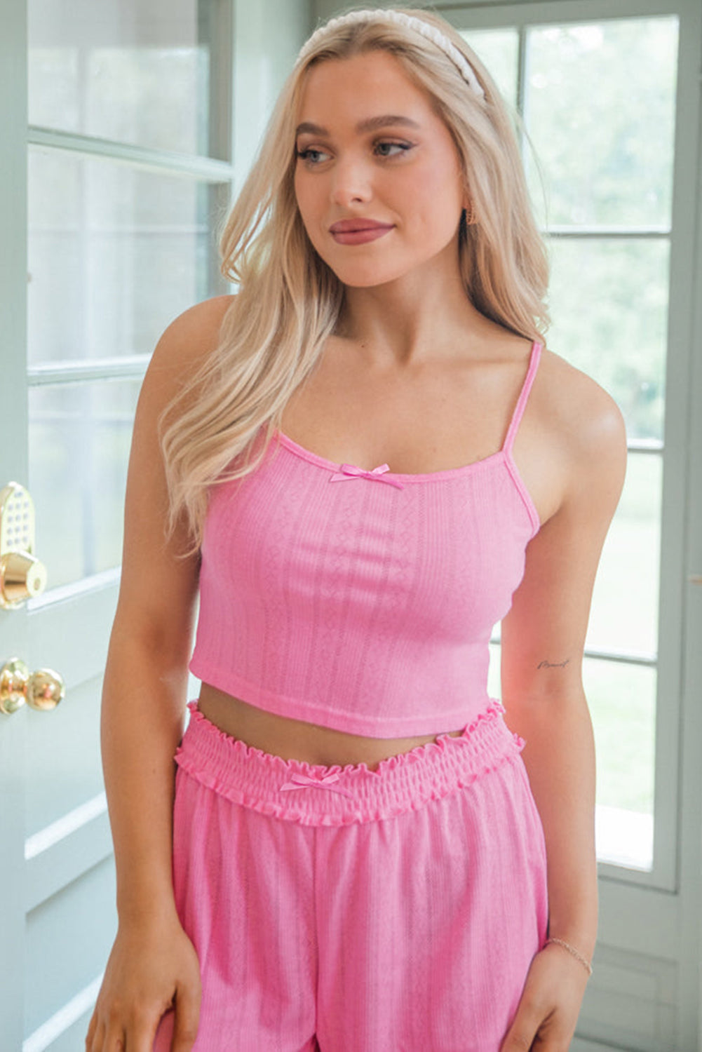 Bonbon Delicate Texture Cropped Cami Shorts and Cardigan 3pcs Lounge Set-Loungewear & Sleepwear/Loungewear-[Adult]-[Female]-2022 Online Blue Zone Planet