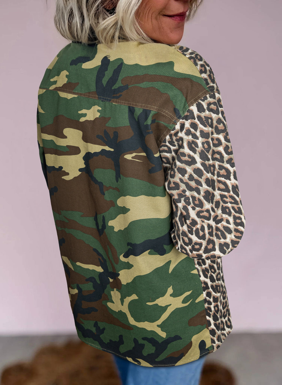 Brown Leopard Camo Patchwork Oversize Shacket-Outerwear/Jackets-[Adult]-[Female]-2022 Online Blue Zone Planet