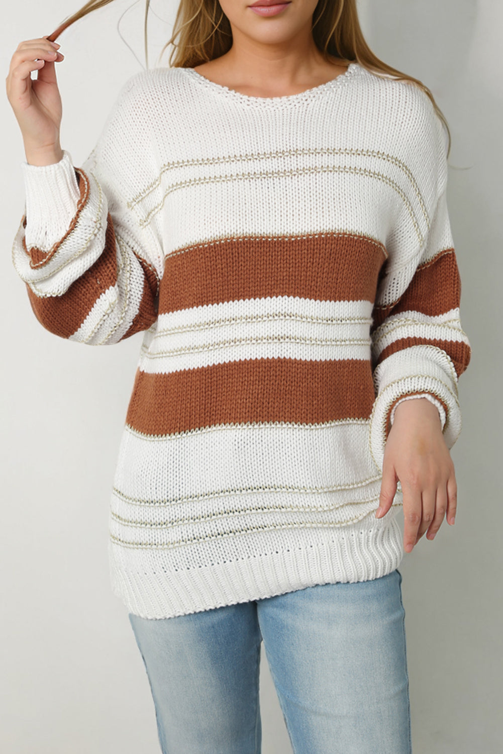 Blue Zone Planet |  Striped Round Neck Dropped Shoulder Sweater