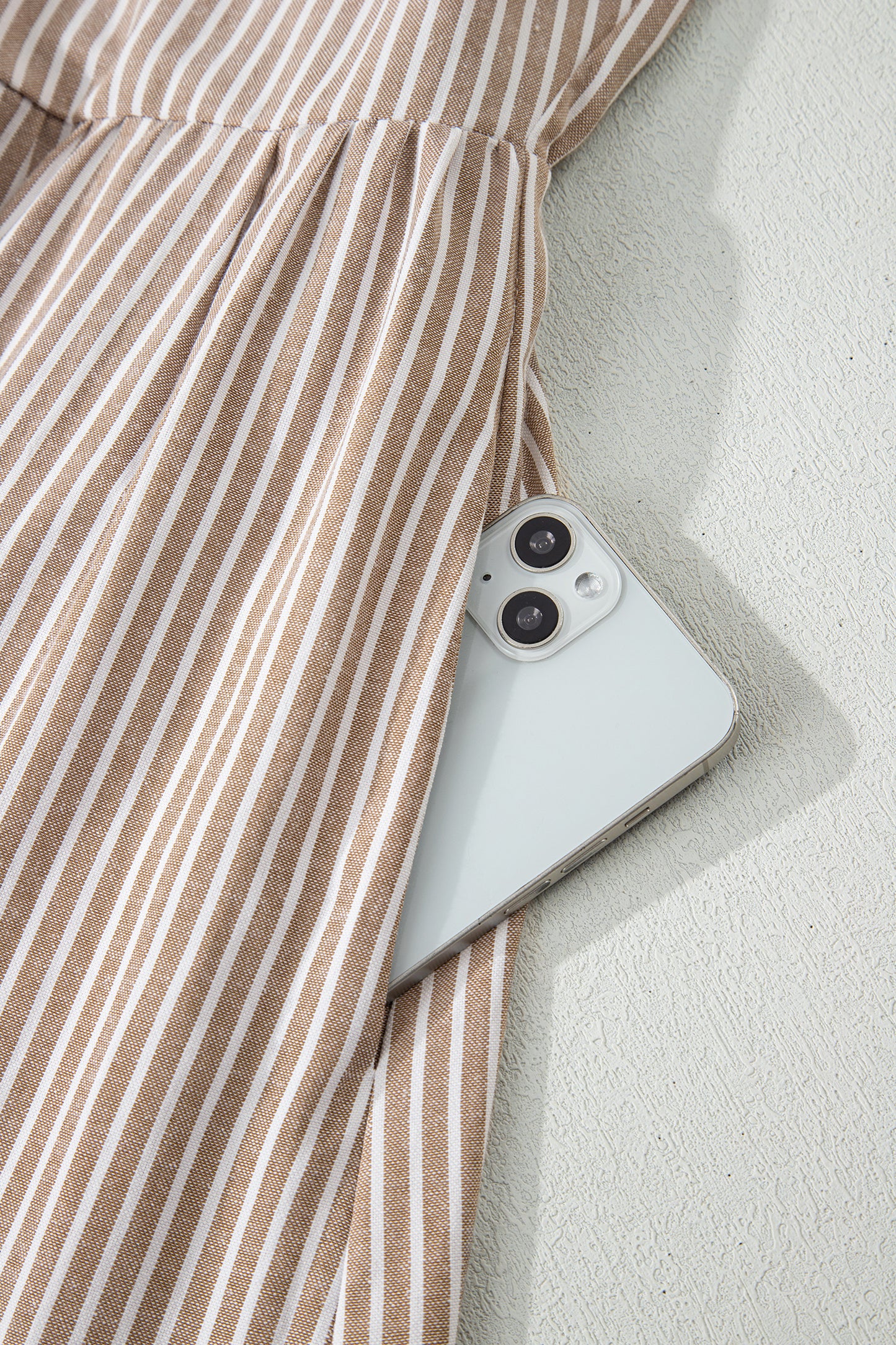 Khaki Stripe Flutter Sleeve Buttoned Front Slit Maxi Dress-TOPS / DRESSES-[Adult]-[Female]-2022 Online Blue Zone Planet