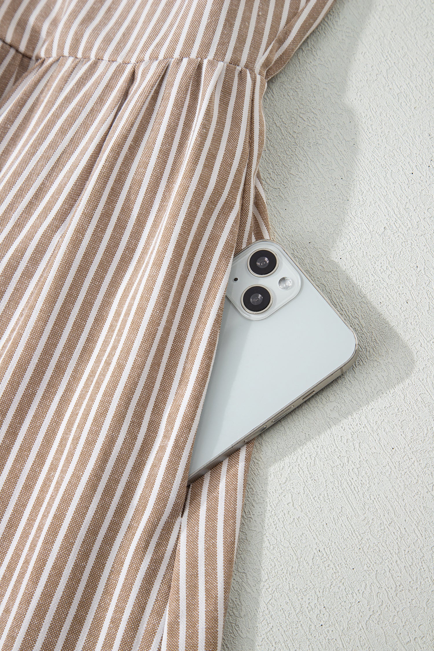 Khaki Stripe Flutter Sleeve Buttoned Front Slit Maxi Dress-TOPS / DRESSES-[Adult]-[Female]-2022 Online Blue Zone Planet