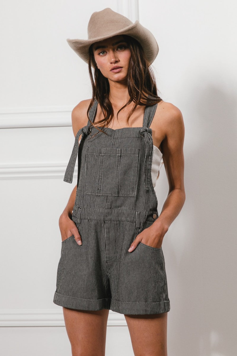 BiBi Tie Strap Washed Stripe Denim Overalls-TOPS / DRESSES-[Adult]-[Female]-2022 Online Blue Zone Planet