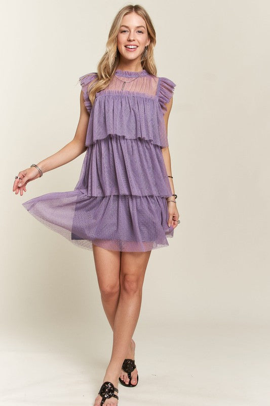 ADORA Layered Ruffled Cap Sleeve Mesh Dress-TOPS / DRESSES-[Adult]-[Female]-2022 Online Blue Zone Planet