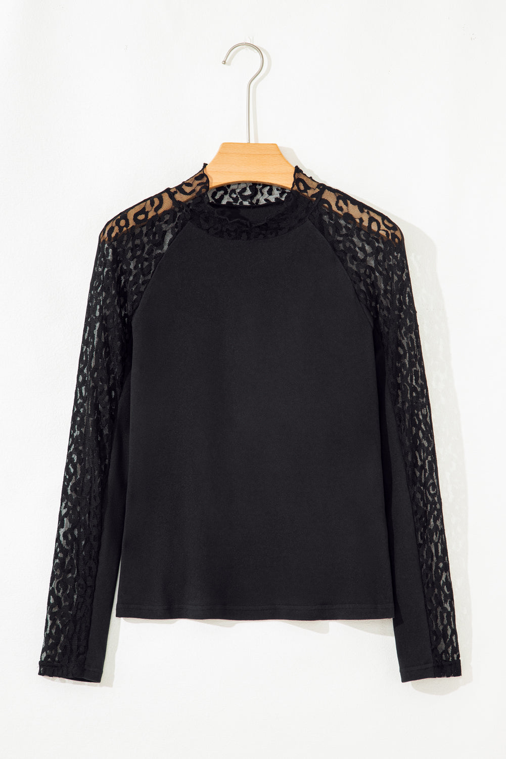 Black Leopard Mesh Patchwork Knit Long Sleeve Top-Tops/Long Sleeve Tops-[Adult]-[Female]-2022 Online Blue Zone Planet