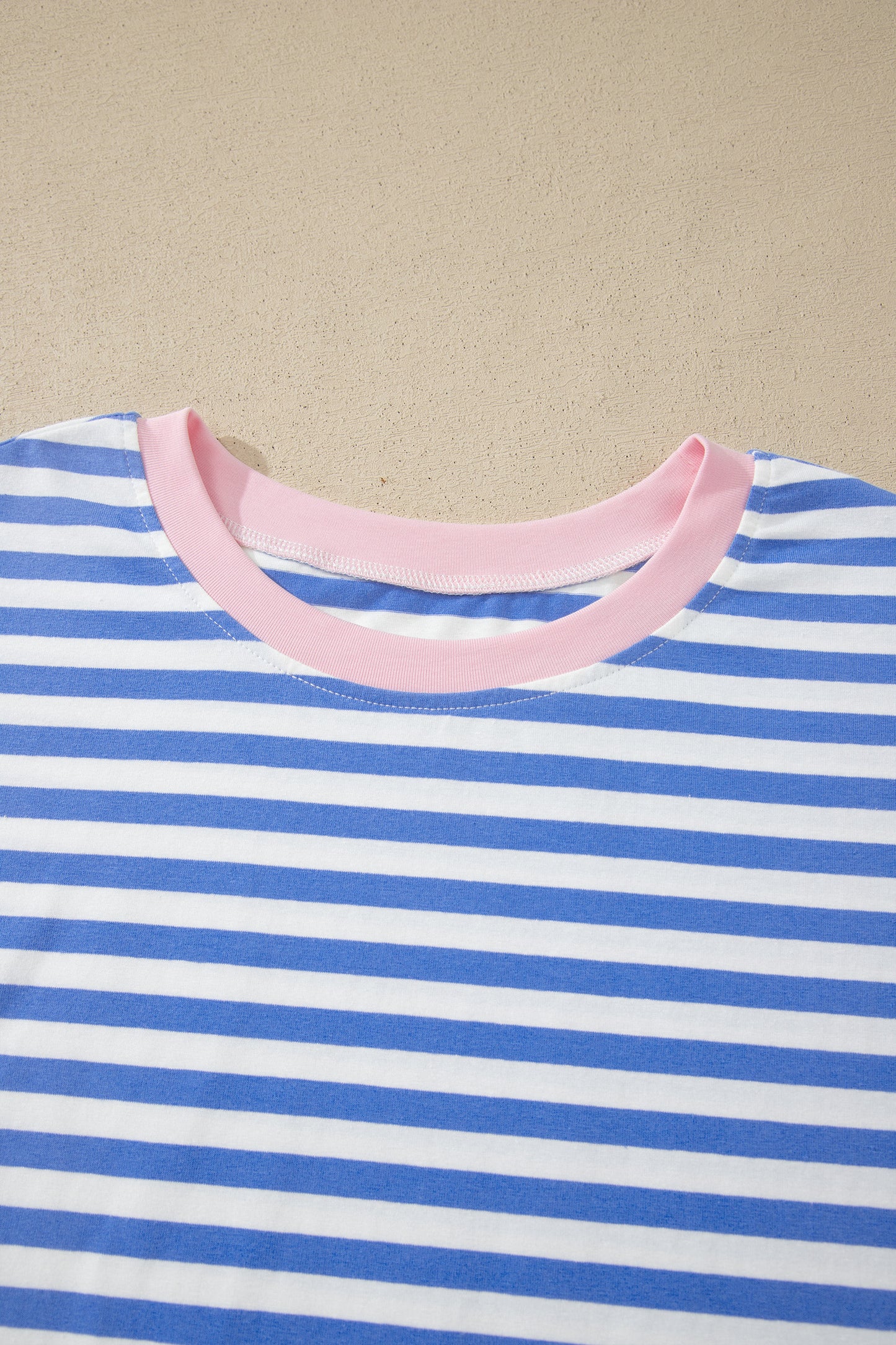 Sky Blue Stripe Contrast Trim Crew Neck Tee Knot Shorts 2pcs Set-Two Piece Sets/Short Sets-[Adult]-[Female]-2022 Online Blue Zone Planet