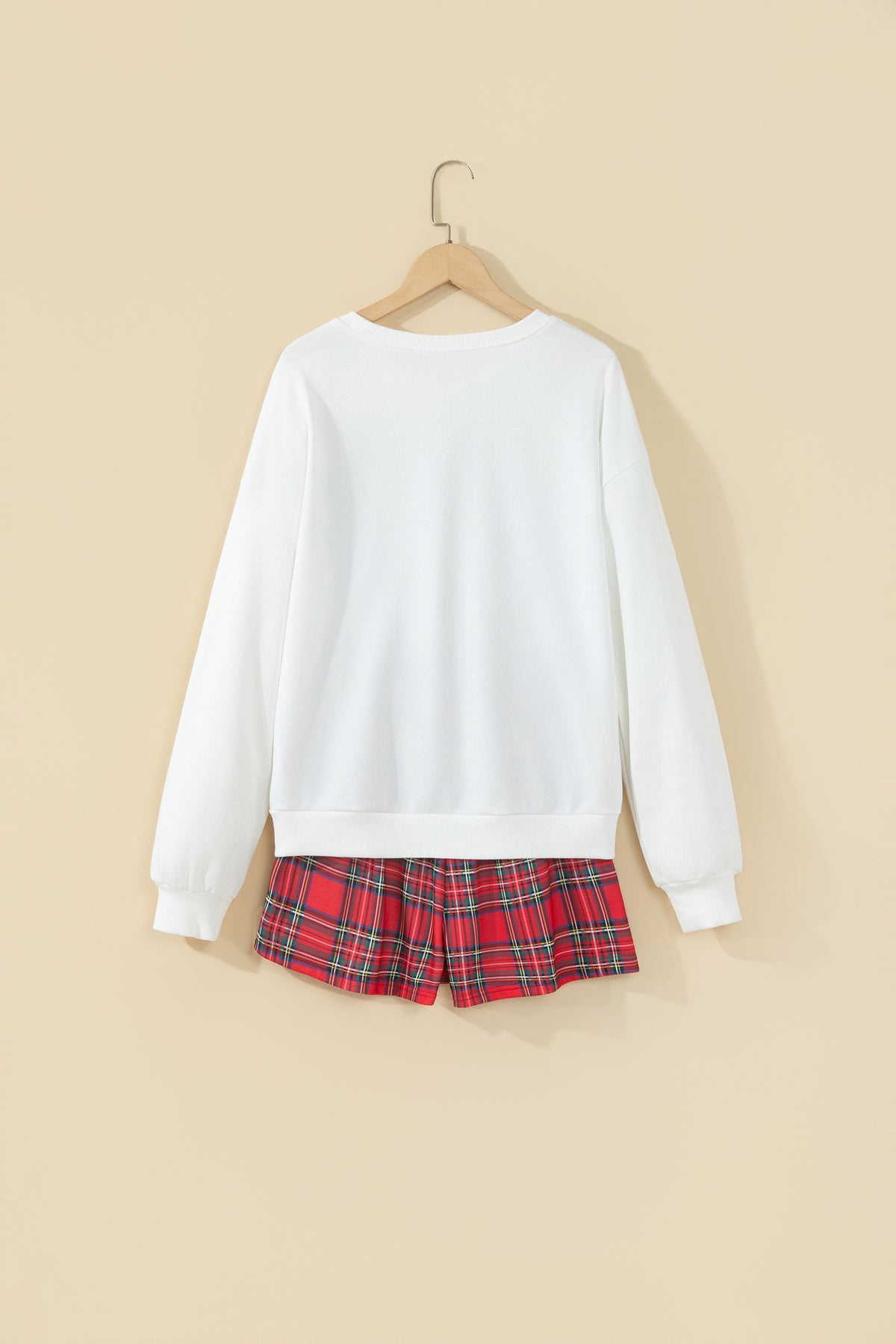 Red Plaid MERRY Holiday Long Sleeve Top and Shorts Set-Two Piece Sets/Short Sets-[Adult]-[Female]-2022 Online Blue Zone Planet