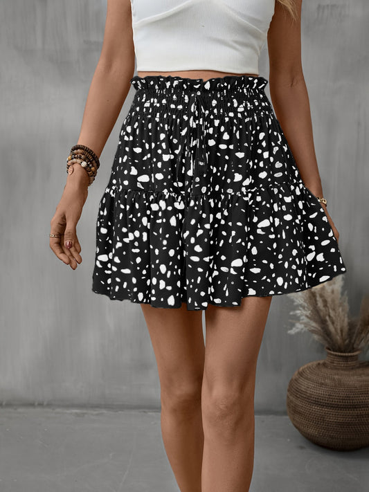 Frill Tied Printed Mini Skirt-BOTTOMS SIZES SMALL MEDIUM LARGE-[Adult]-[Female]-Black-S-2022 Online Blue Zone Planet