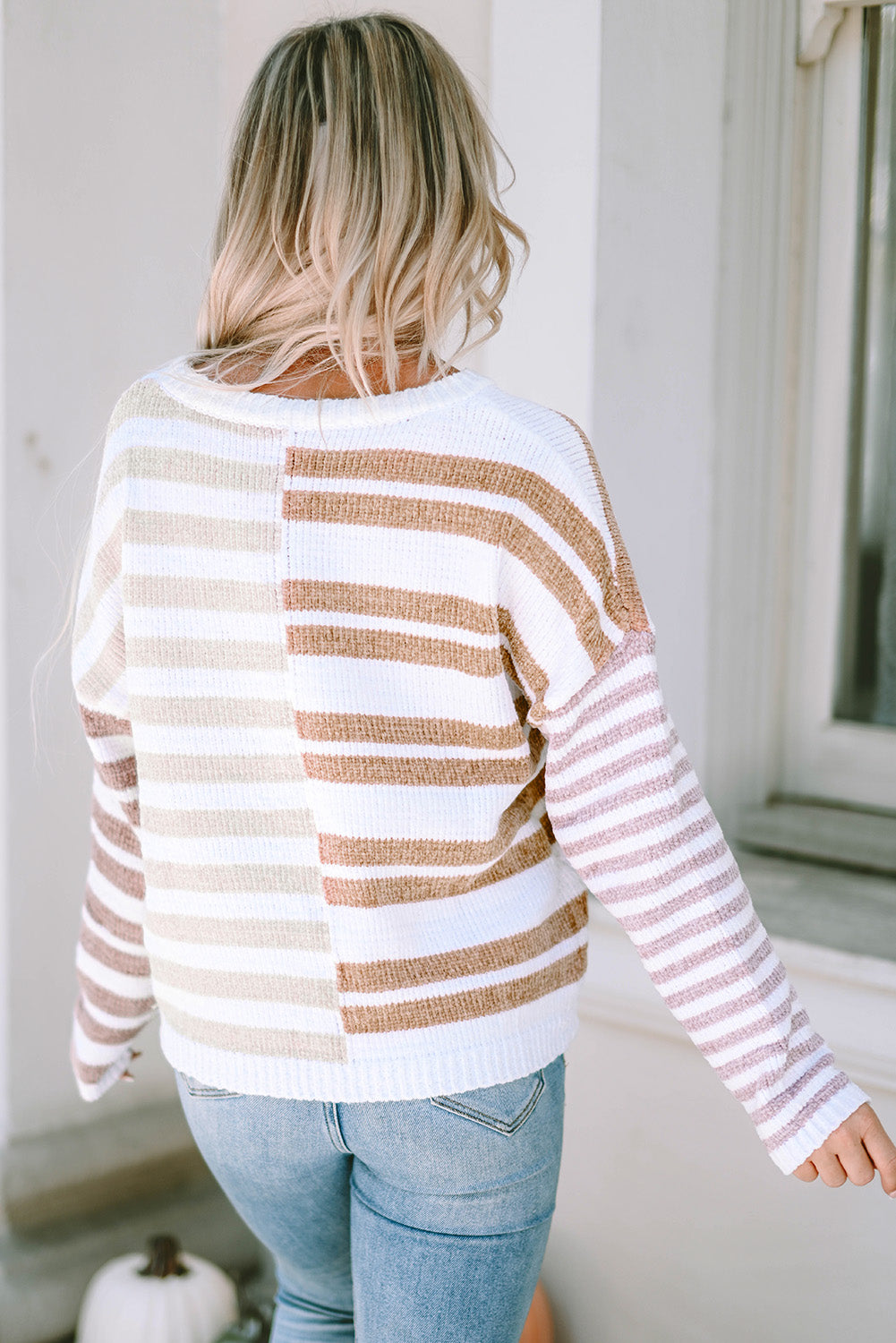 Stripe Blocked Drop Shoulder Slouchy Sweater-Sweaters & Cardigans/Sweaters-[Adult]-[Female]-2022 Online Blue Zone Planet