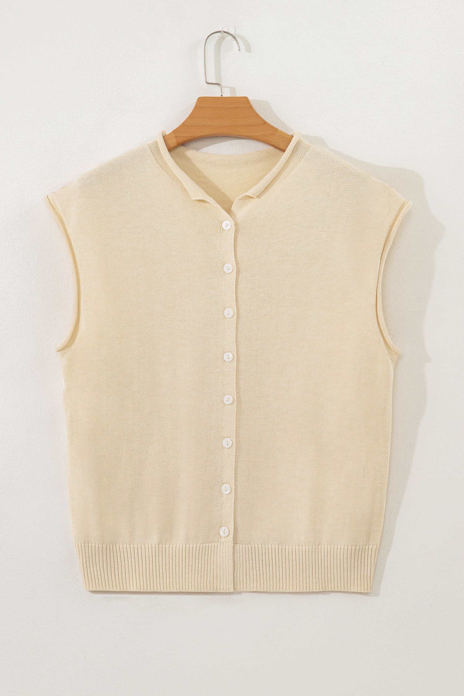 Apricot Buttoned Front Rolled Hem Cap Sleeve Sweater Top-TOPS / DRESSES-[Adult]-[Female]-2022 Online Blue Zone Planet