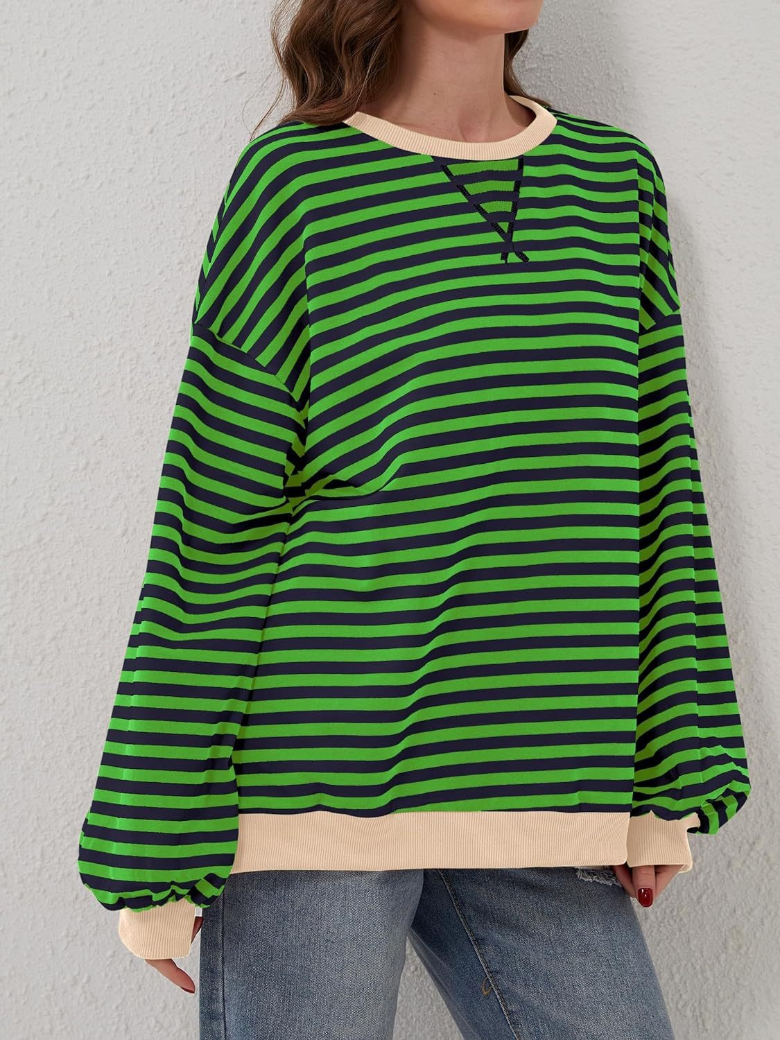 Blue Zone Planet | Lovelet Contrast Striped Long Sleeve Sweatshirt-TOPS / DRESSES-[Adult]-[Female]-2022 Online Blue Zone Planet