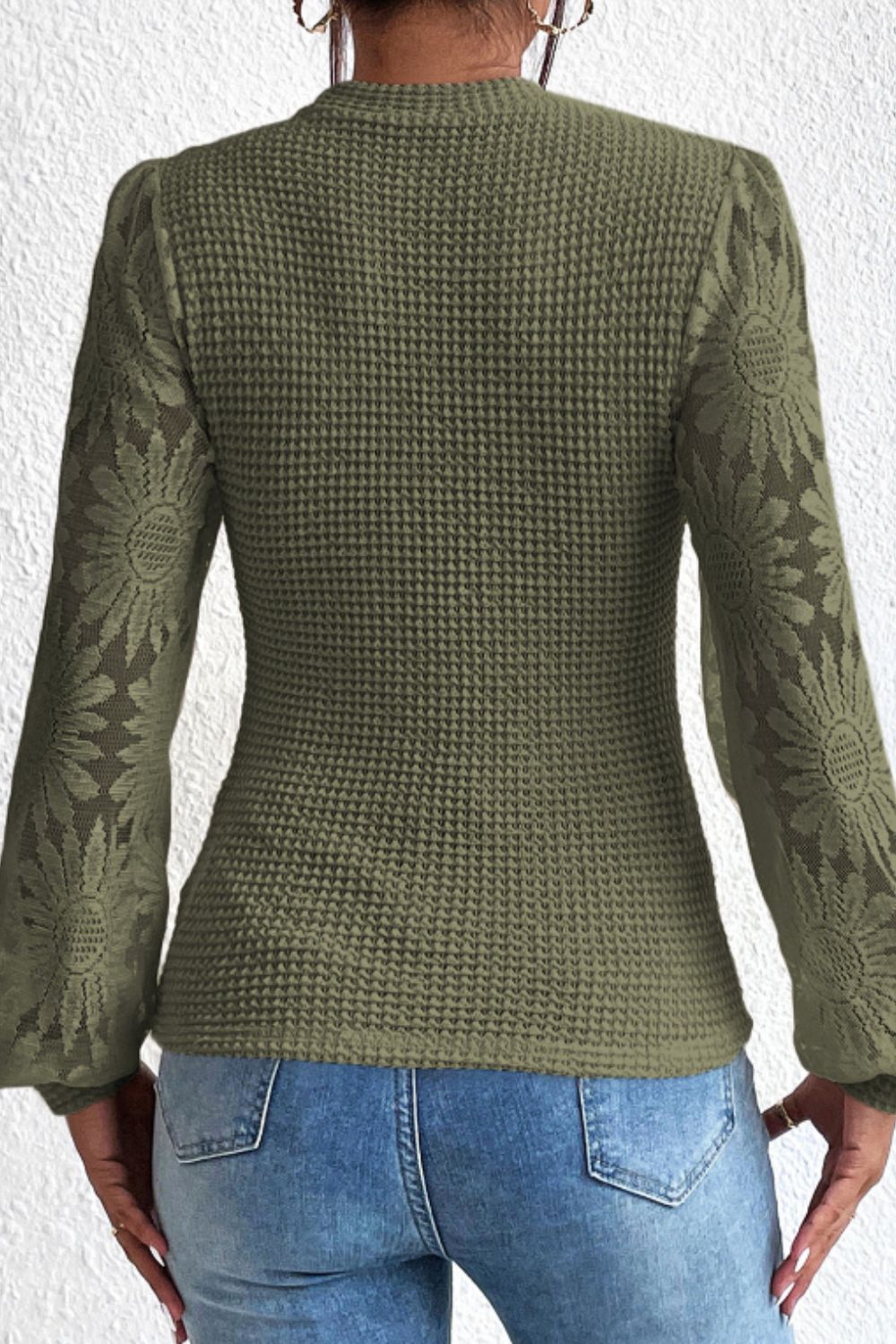 Mock Neck Lace Long Sleeve Top-TOPS / DRESSES-[Adult]-[Female]-2022 Online Blue Zone Planet