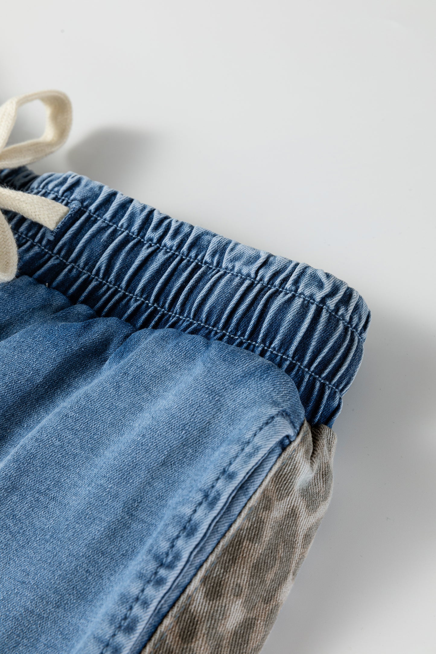 Beau Blue Drawstring Elastic Waist Leopard Striped Side Panel Wide Leg Jeans-Bottoms/Jeans-[Adult]-[Female]-2022 Online Blue Zone Planet