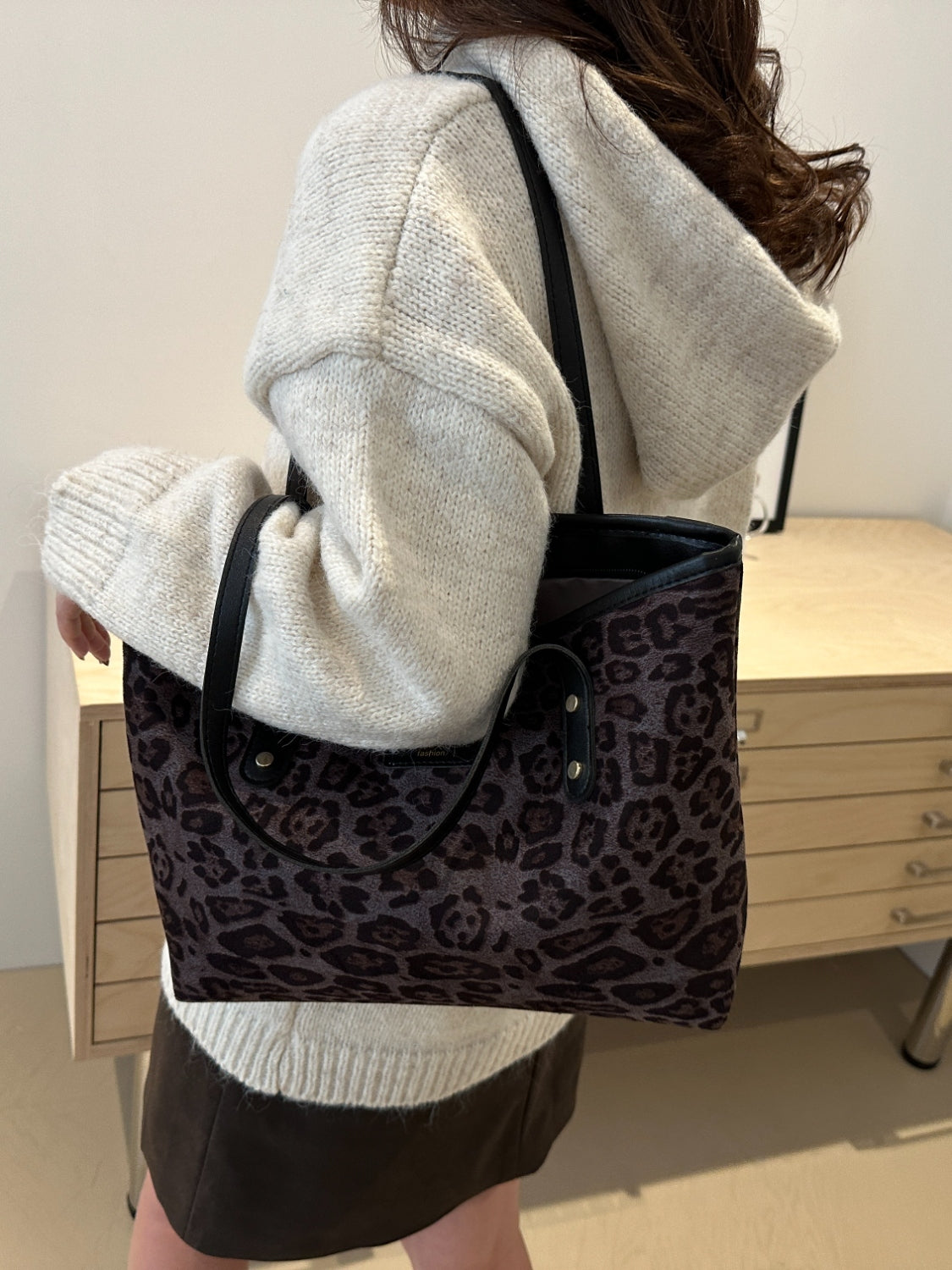 Leopard Polyester Tote Bag-HANDBAGS-[Adult]-[Female]-2022 Online Blue Zone Planet