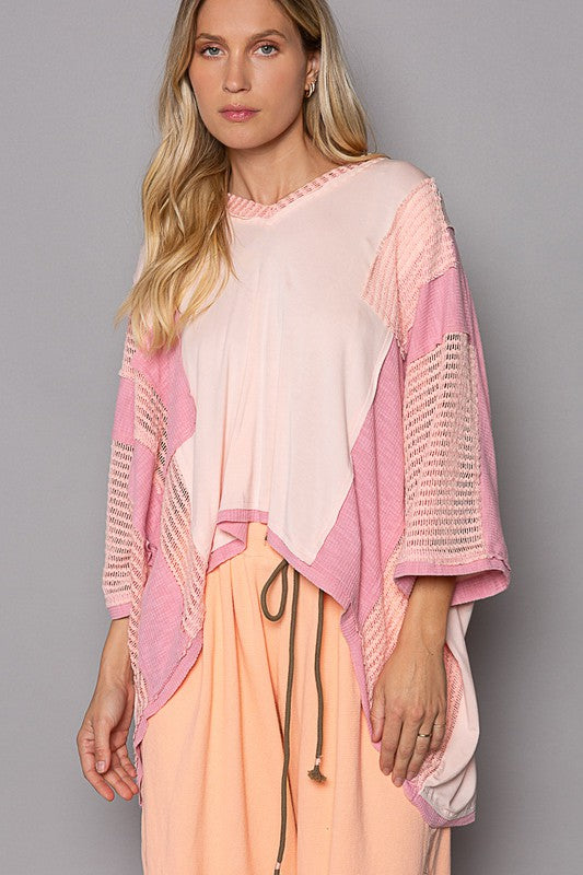 POL High-Low Contrast V-Neck Top-TOPS / DRESSES-[Adult]-[Female]-Blush Pink-S-2022 Online Blue Zone Planet