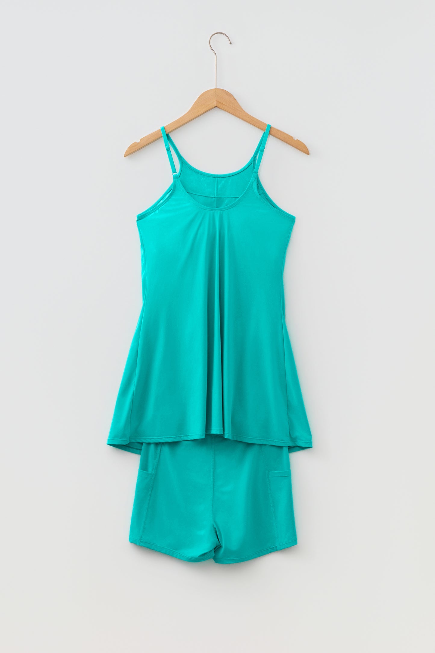 Pink Solid Color Tunic Tank Dress Athletic Shorts Two Piece Set