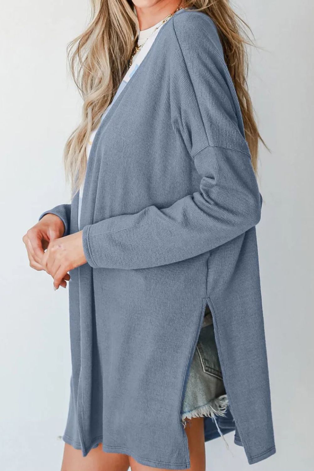 Slit Open Front Long Sleeve Cover Up-TOPS / DRESSES-[Adult]-[Female]-2022 Online Blue Zone Planet