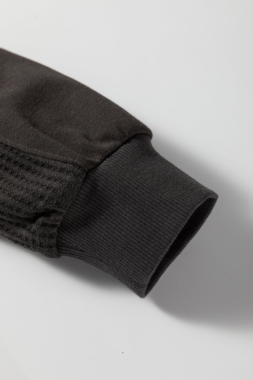 Carbon Grey Waffle Knit Patchwork Half Zipped Casual Sweatshirt-Tops/Sweatshirts & Hoodies-[Adult]-[Female]-2022 Online Blue Zone Planet