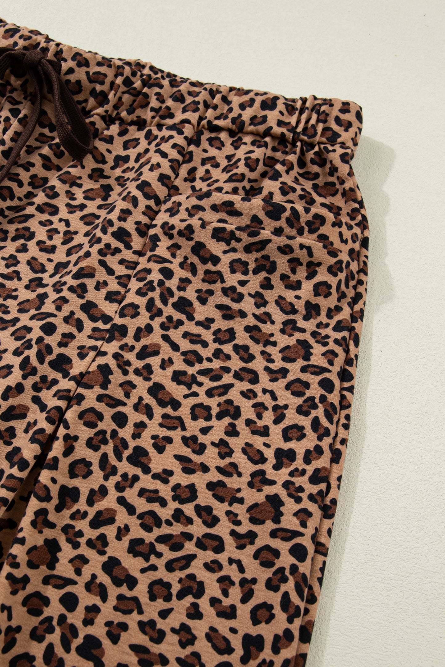 Brown Plus Size Leopard Loose Top Pleated Pants Set-Plus Size/Plus Size Loungewear-[Adult]-[Female]-2022 Online Blue Zone Planet