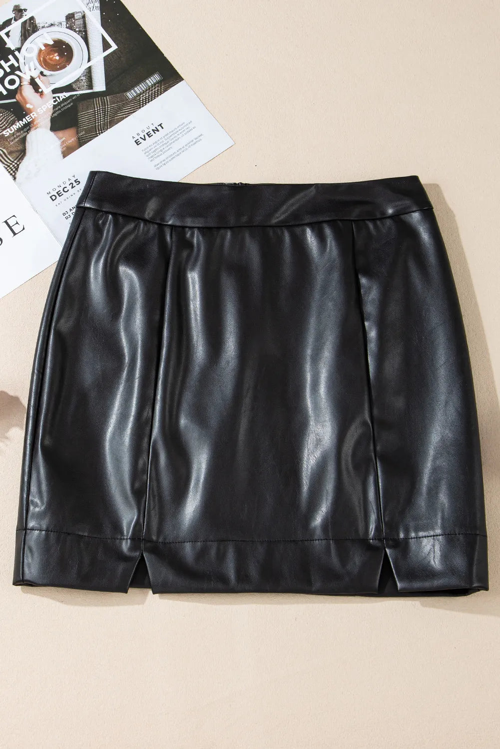 PU Leather Mini Skirt-BOTTOMS SIZES SMALL MEDIUM LARGE-[Adult]-[Female]-2022 Online Blue Zone Planet