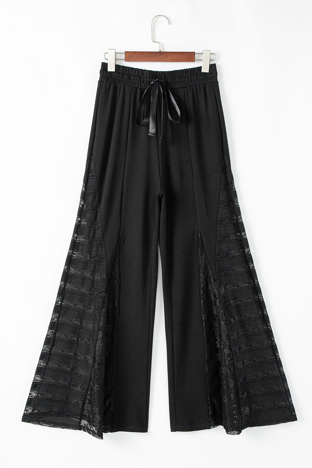 Smoke Gray Lace Patchwork Wide Leg High Waist Pants-Pants-[Adult]-[Female]-2022 Online Blue Zone Planet