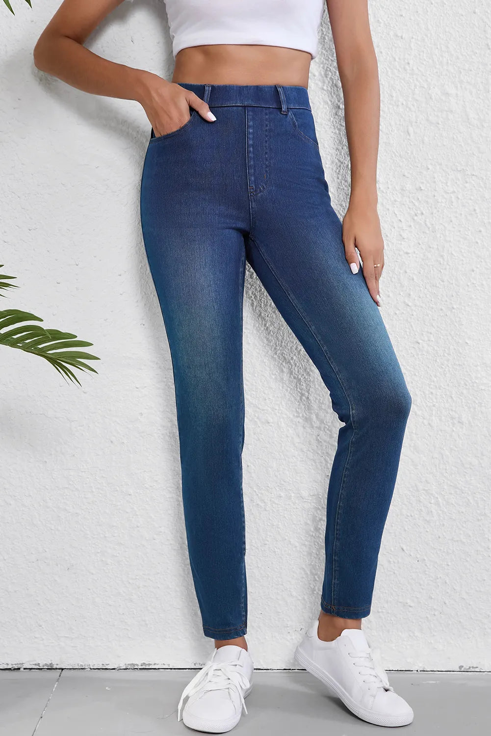 High Waist Skinny Jeans with Pockets-BOTTOMS SIZES SMALL MEDIUM LARGE-[Adult]-[Female]-2022 Online Blue Zone Planet