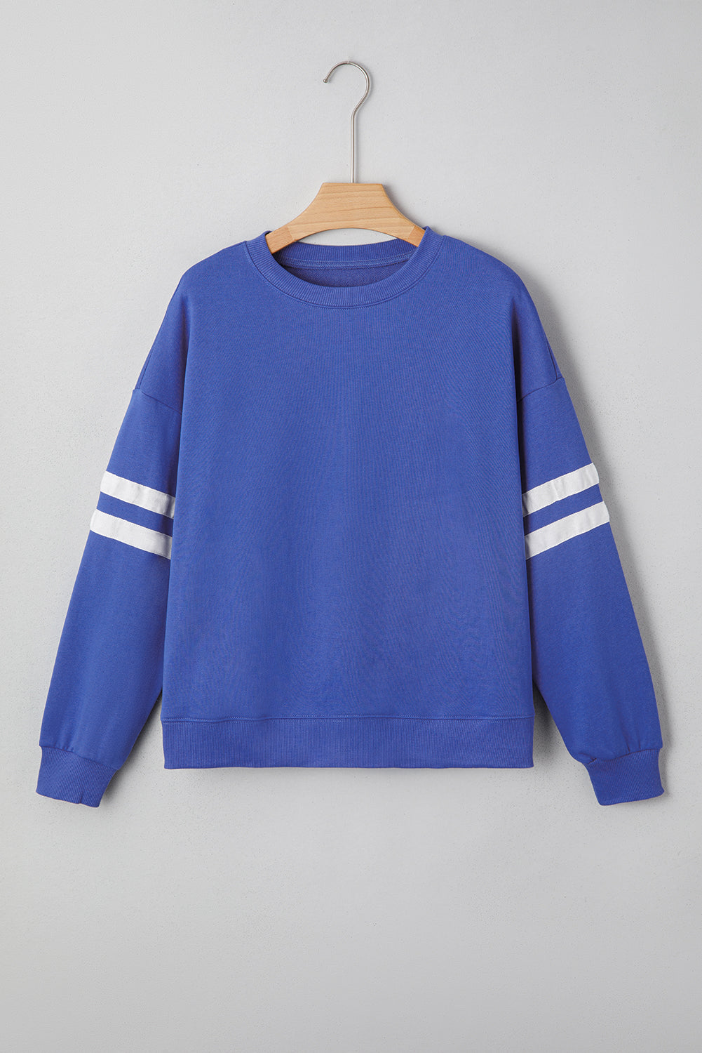 Light French Beige Varsity Striped Detail Drop Shoulder Oversized Sweatshirt-Tops/Sweatshirts & Hoodies-[Adult]-[Female]-2022 Online Blue Zone Planet