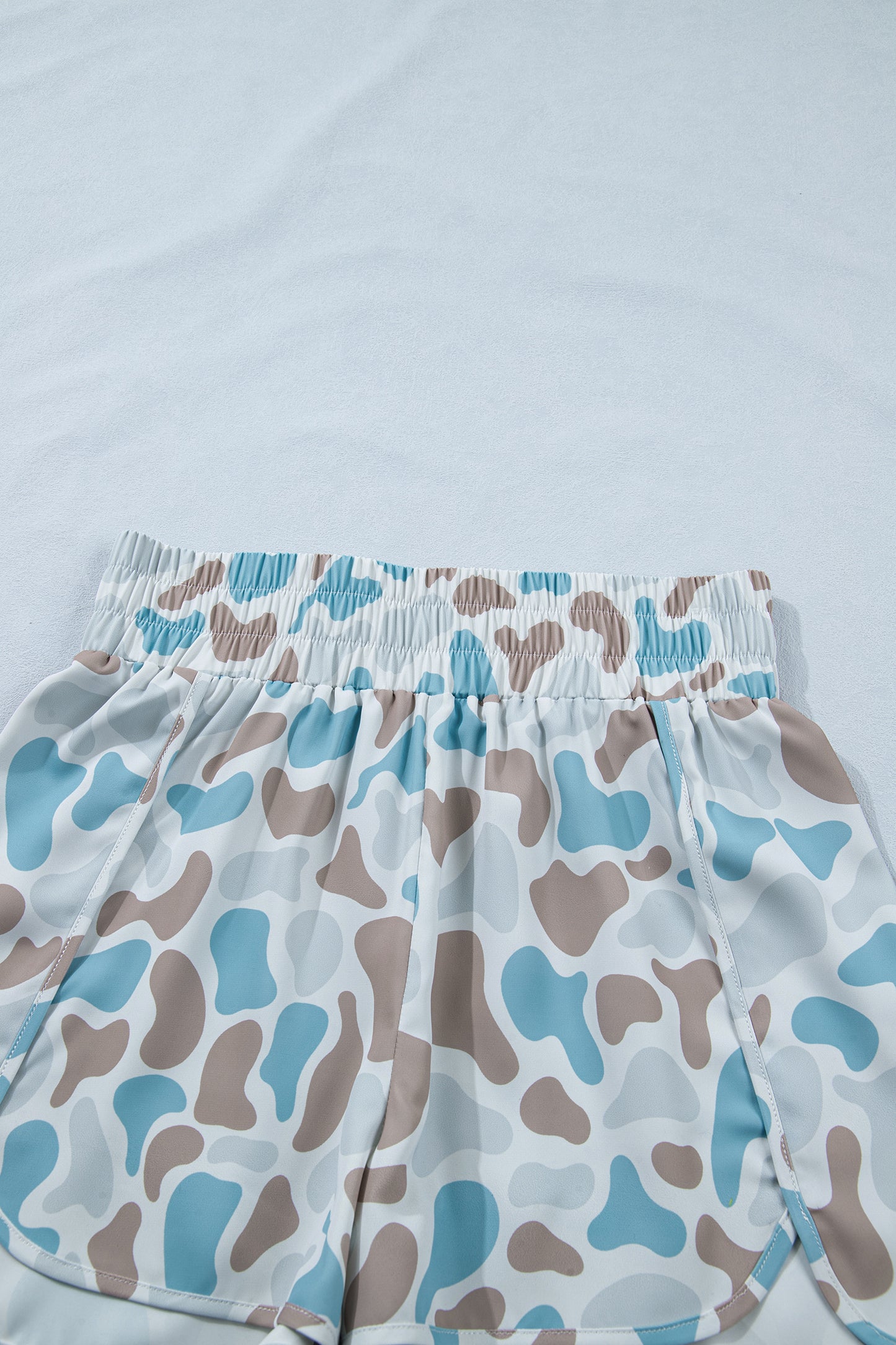 Multicolour Camouflage Print Shirred High Waist Athleisure Shorts-Bottoms/Casual Shorts-[Adult]-[Female]-2022 Online Blue Zone Planet