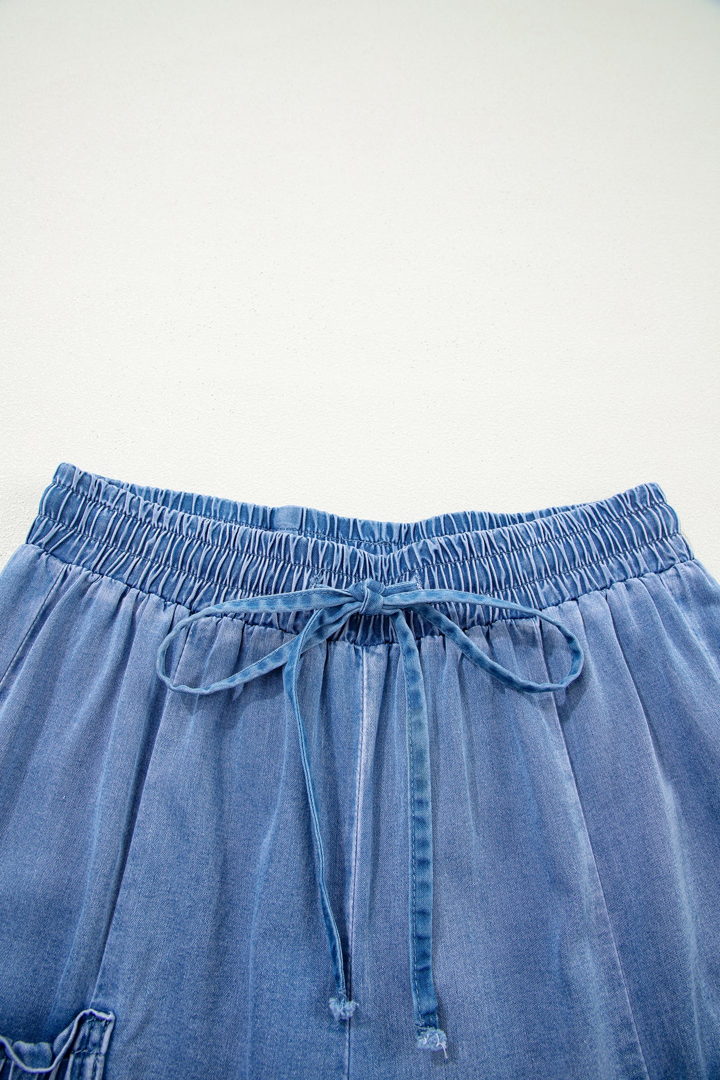 Beau Blue Drawstring Elastic Waist Pocketed Loose Denim Pants-Bottoms/Jeans-[Adult]-[Female]-2022 Online Blue Zone Planet