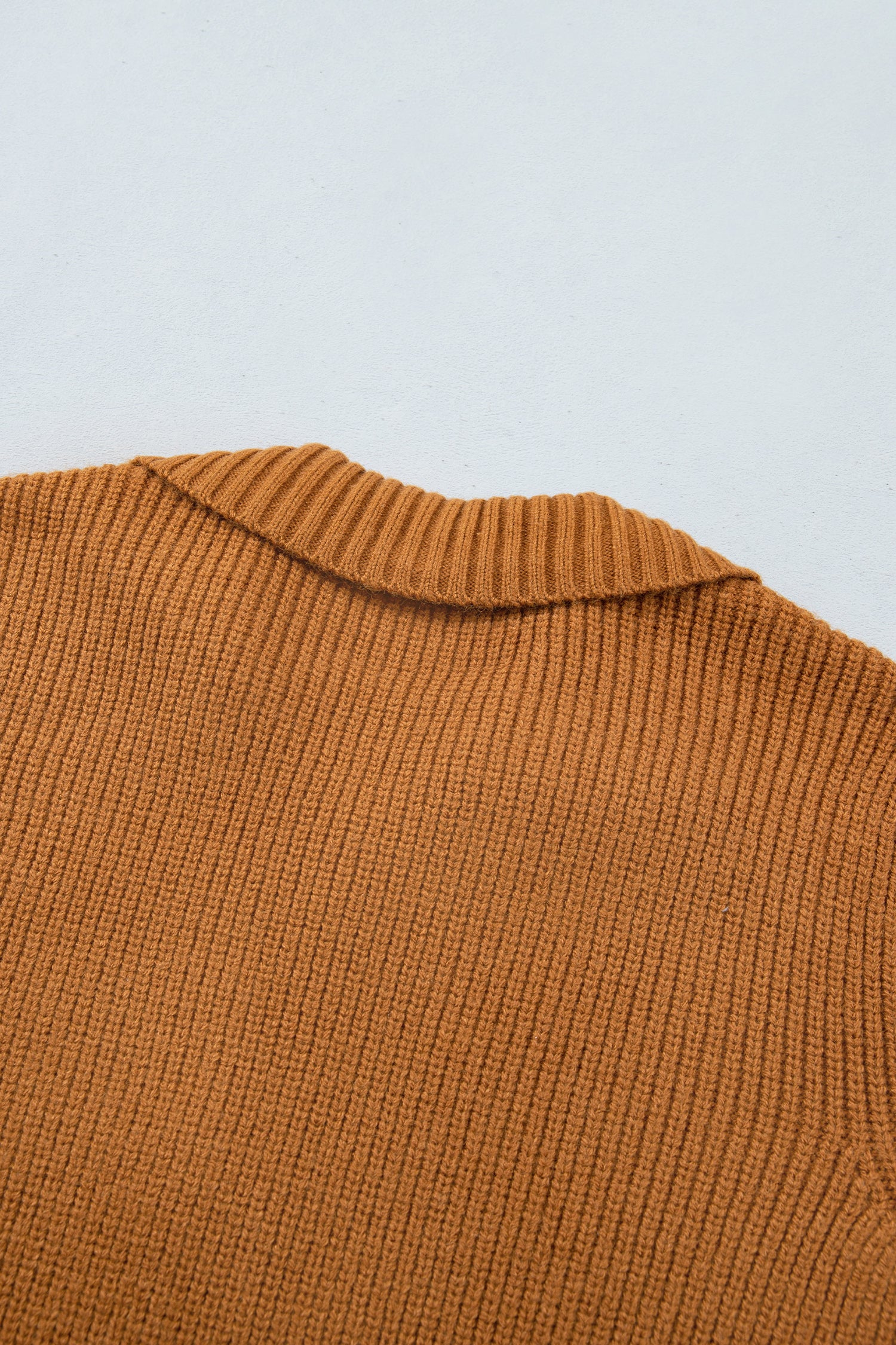 Mustard Ribbed Knit Collar Button Front Long Sleeve Cardigan-Sweaters & Cardigans/Cardigans-[Adult]-[Female]-2022 Online Blue Zone Planet