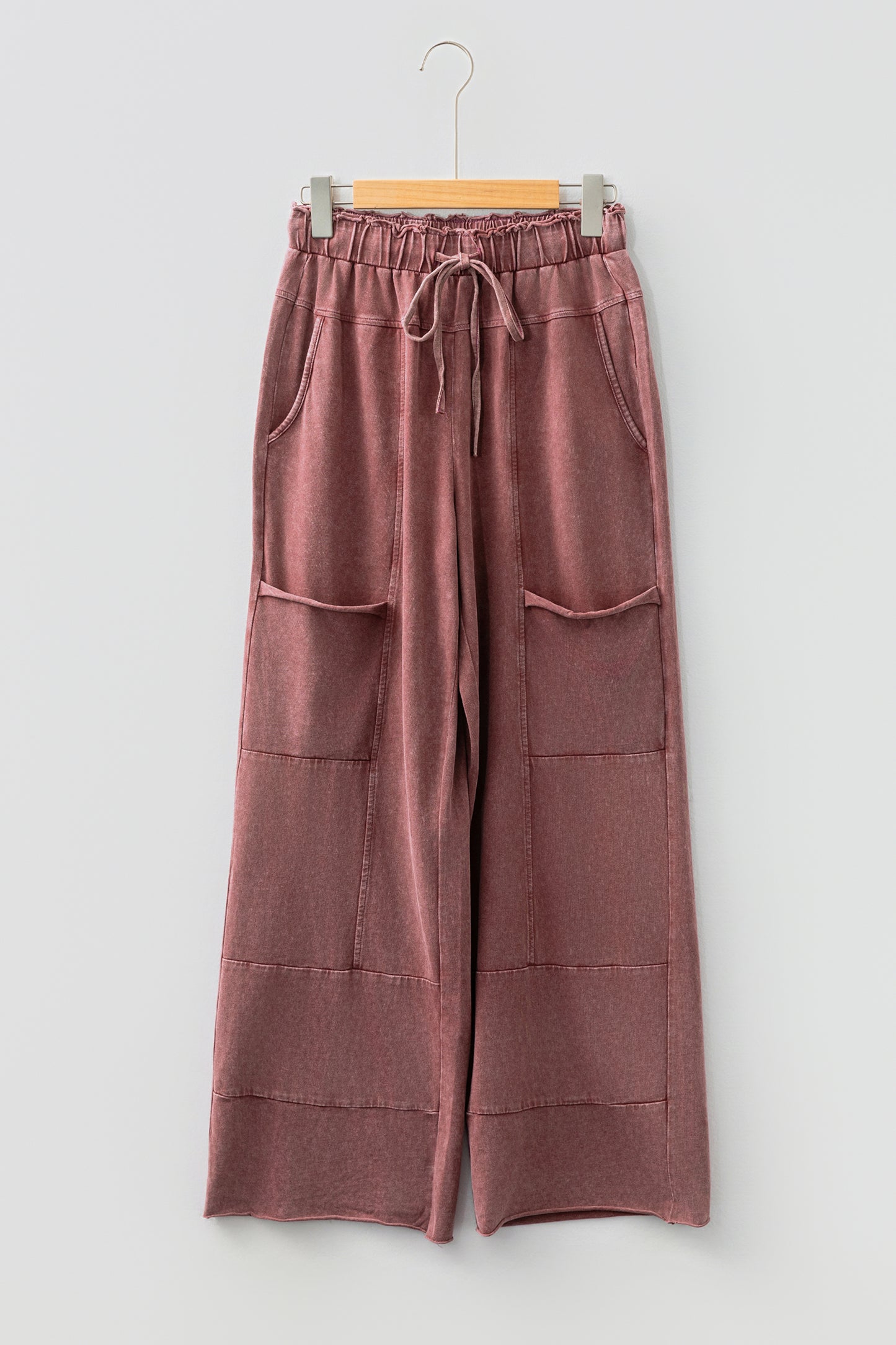 Wild Ginger Mineral Wash Lace-Up High Waist Raw Hem Patched Pocket Pants-Bottoms/Pants & Culotte-[Adult]-[Female]-2022 Online Blue Zone Planet
