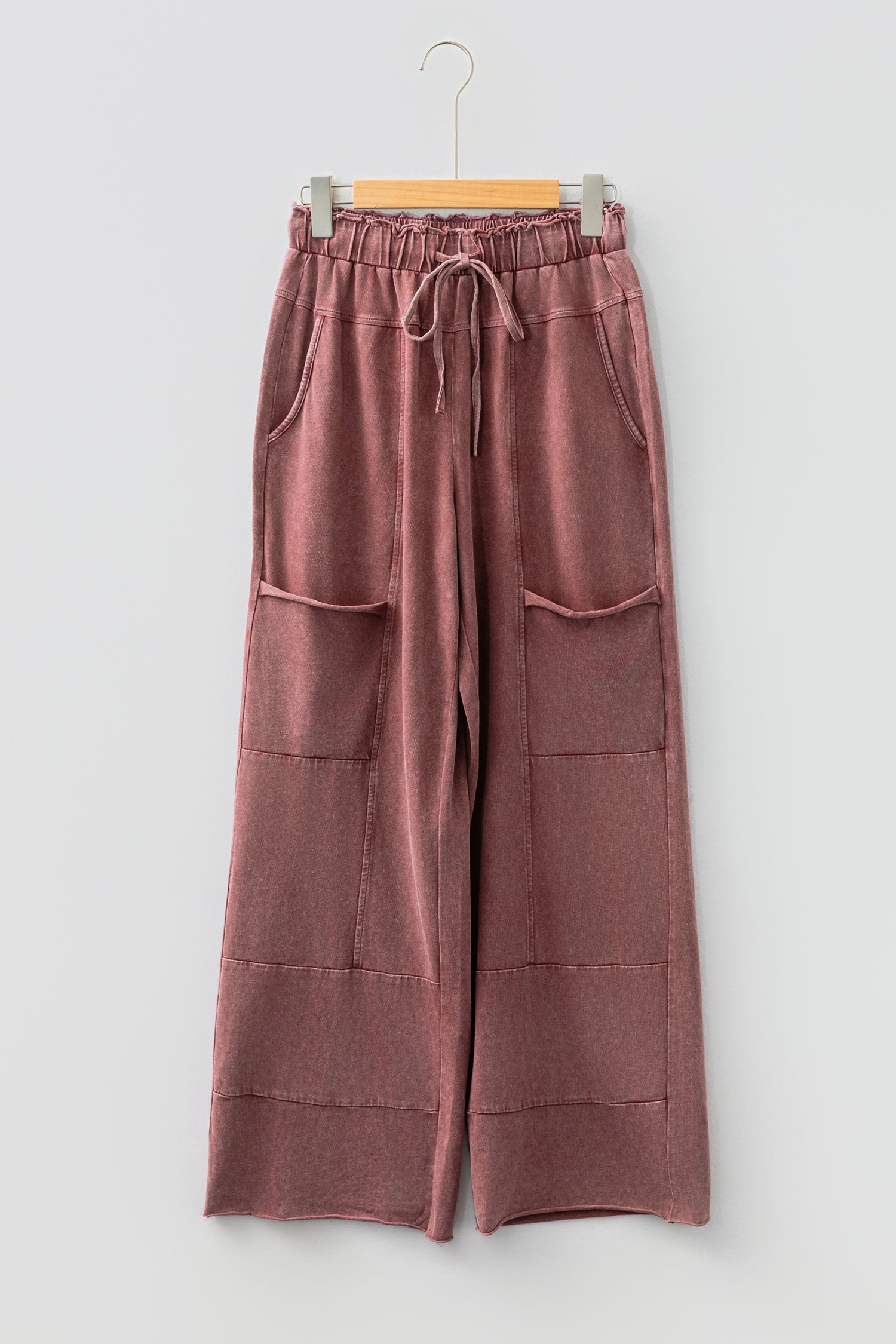 Wild Ginger Mineral Wash Lace-Up High Waist Raw Hem Patched Pocket Pants-Bottoms/Pants & Culotte-[Adult]-[Female]-2022 Online Blue Zone Planet
