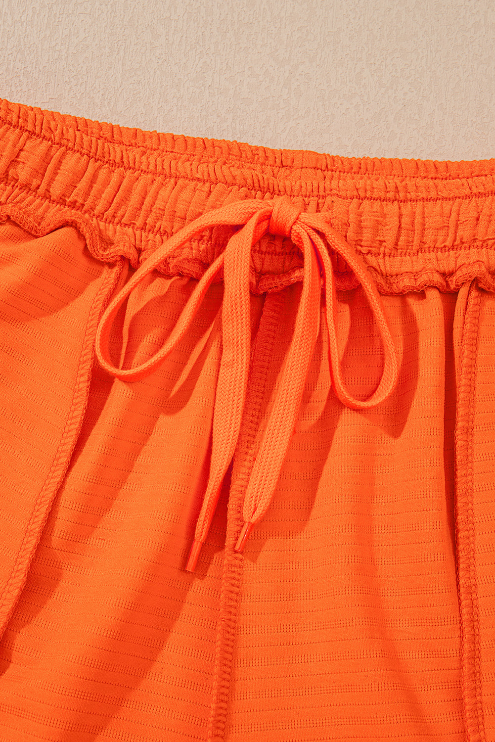 Orange Textured V Neck T Shirt and Shorts Set-Two Piece Sets/Short Sets-[Adult]-[Female]-2022 Online Blue Zone Planet