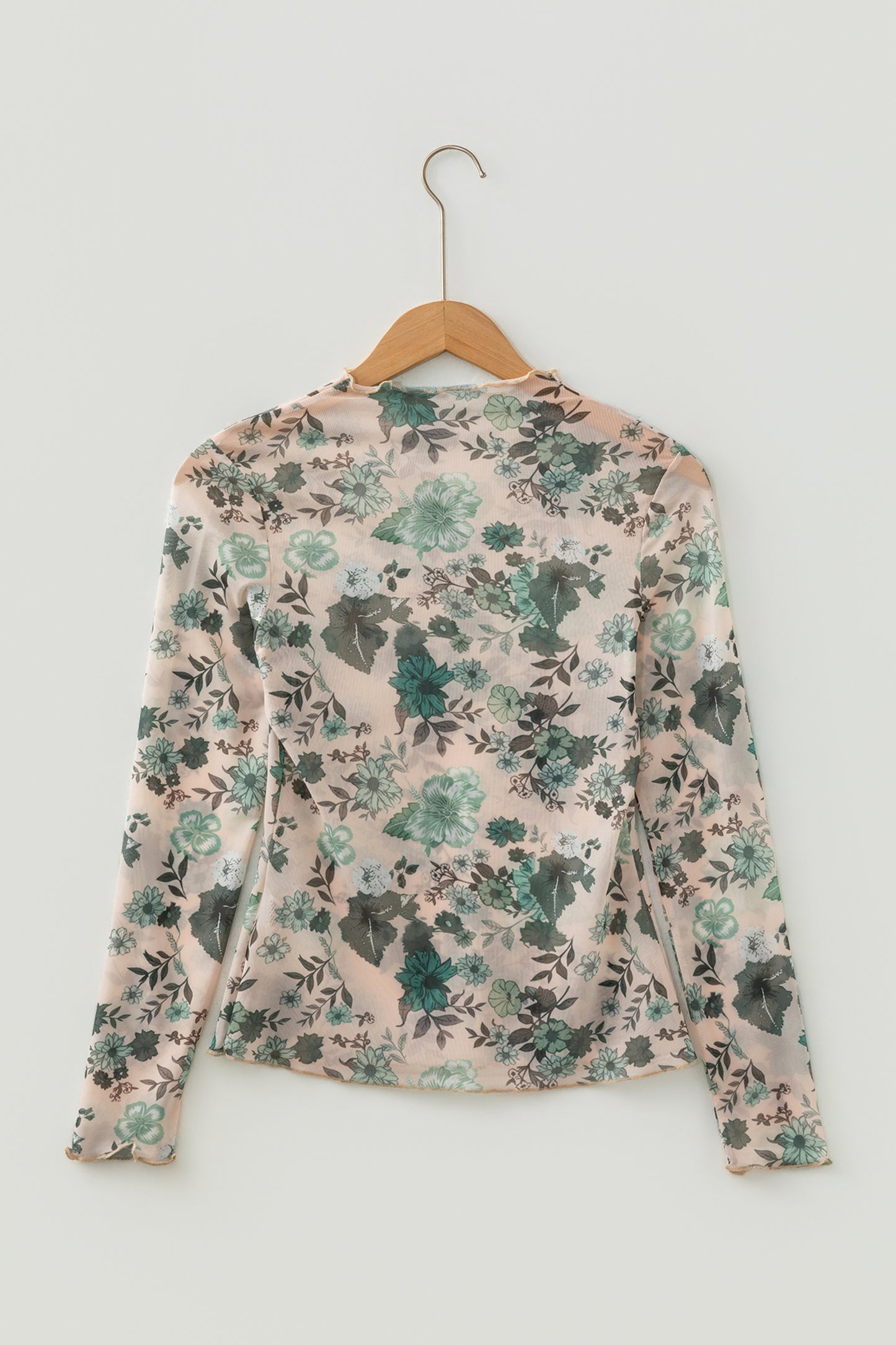 Green Western Style Floral Print Long Sleeve Mesh Top-Tops/Long Sleeve Tops-[Adult]-[Female]-2022 Online Blue Zone Planet