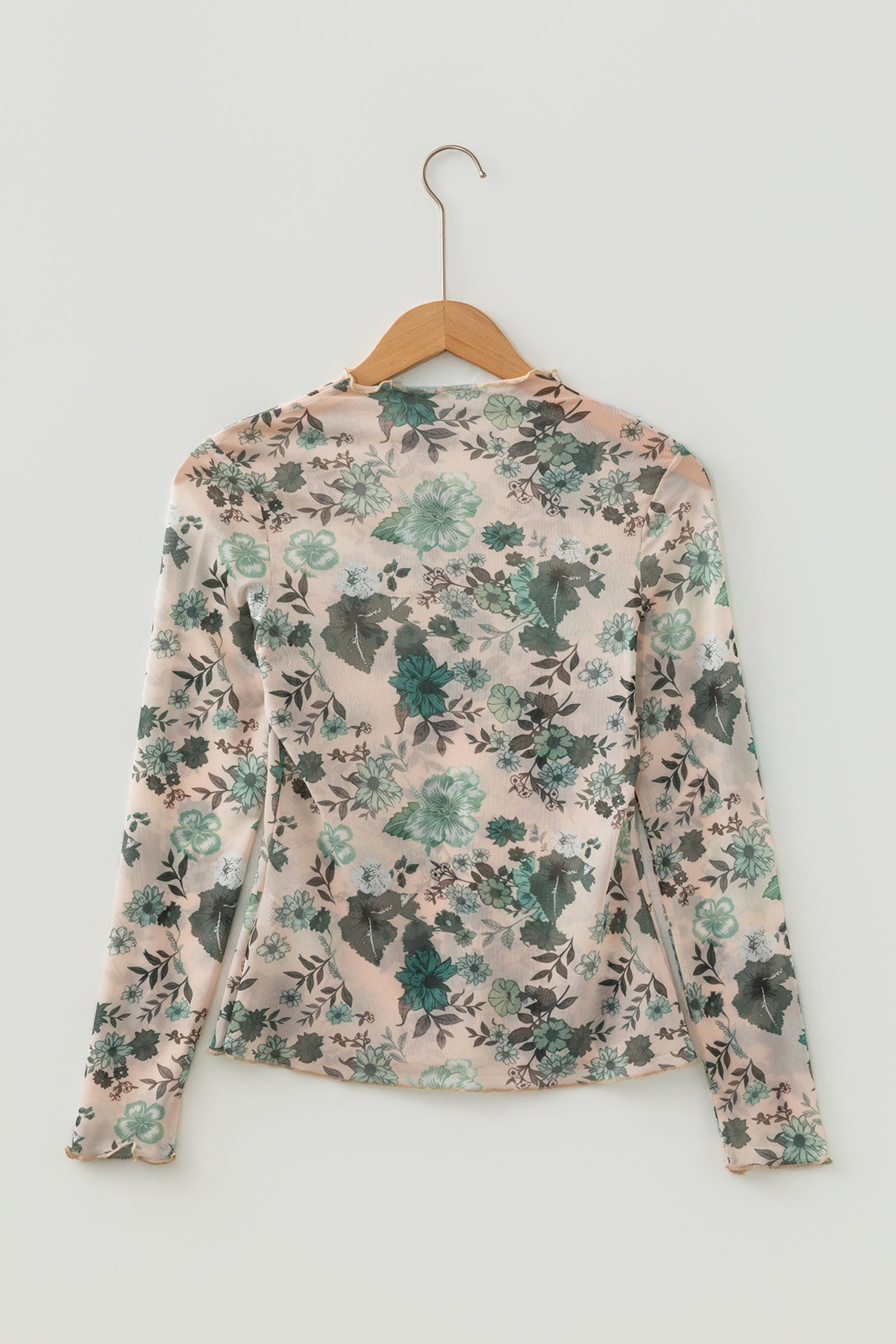 Green Western Style Floral Print Long Sleeve Mesh Top-Tops/Long Sleeve Tops-[Adult]-[Female]-2022 Online Blue Zone Planet