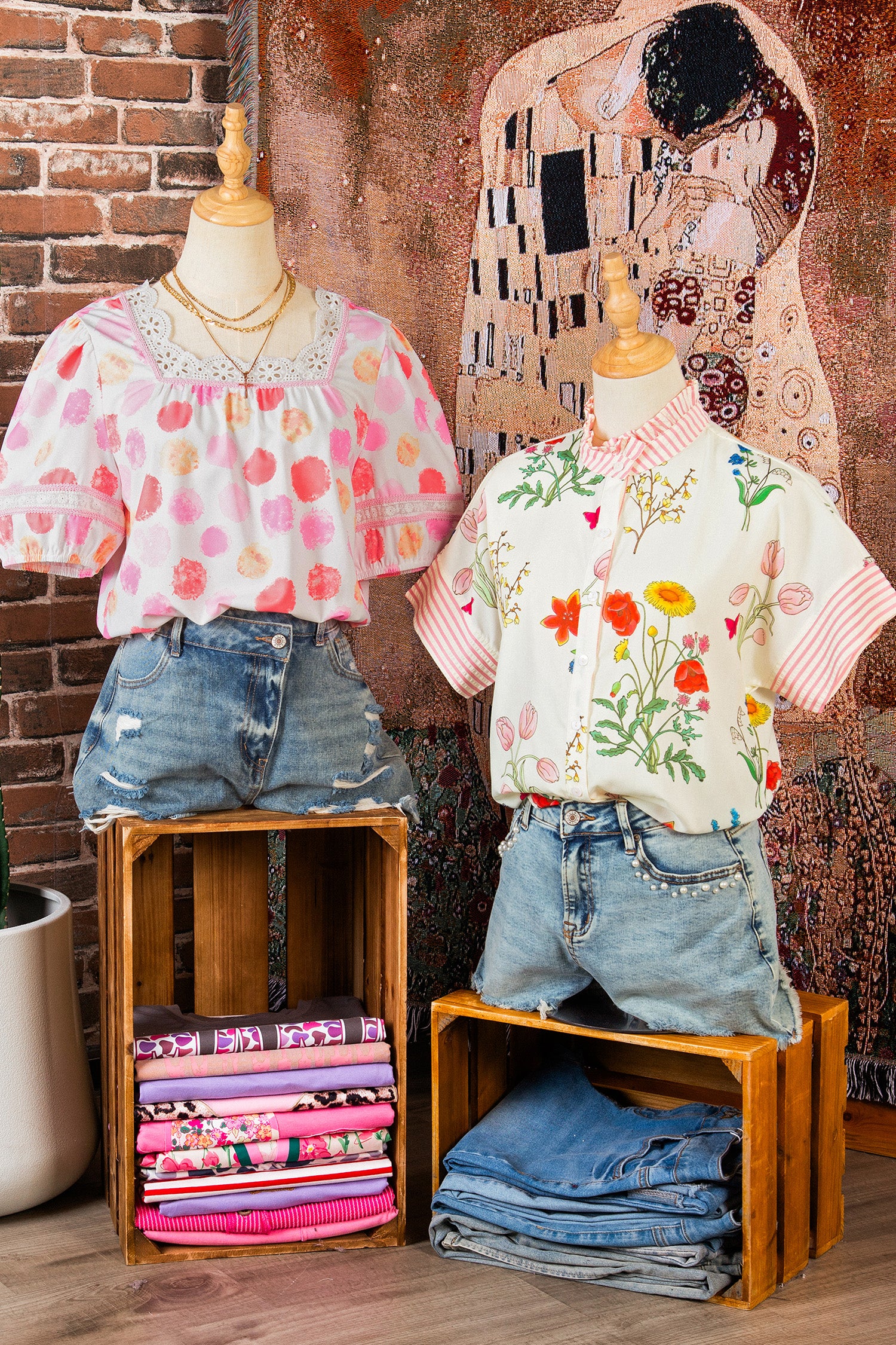 Pink Polka Dot Lace Trim Square Neck Puff Sleeve Blouse-Tops/Blouses & Shirts-[Adult]-[Female]-2022 Online Blue Zone Planet