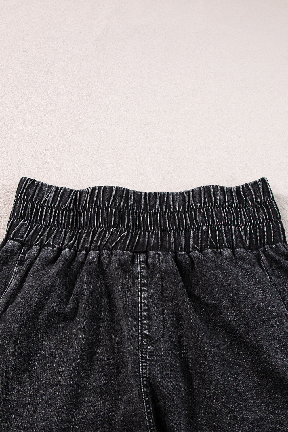 Black Smocked High Waist Mineral Washed Jean Shorts-Sale (50% OFF)/30% OFF-[Adult]-[Female]-2022 Online Blue Zone Planet