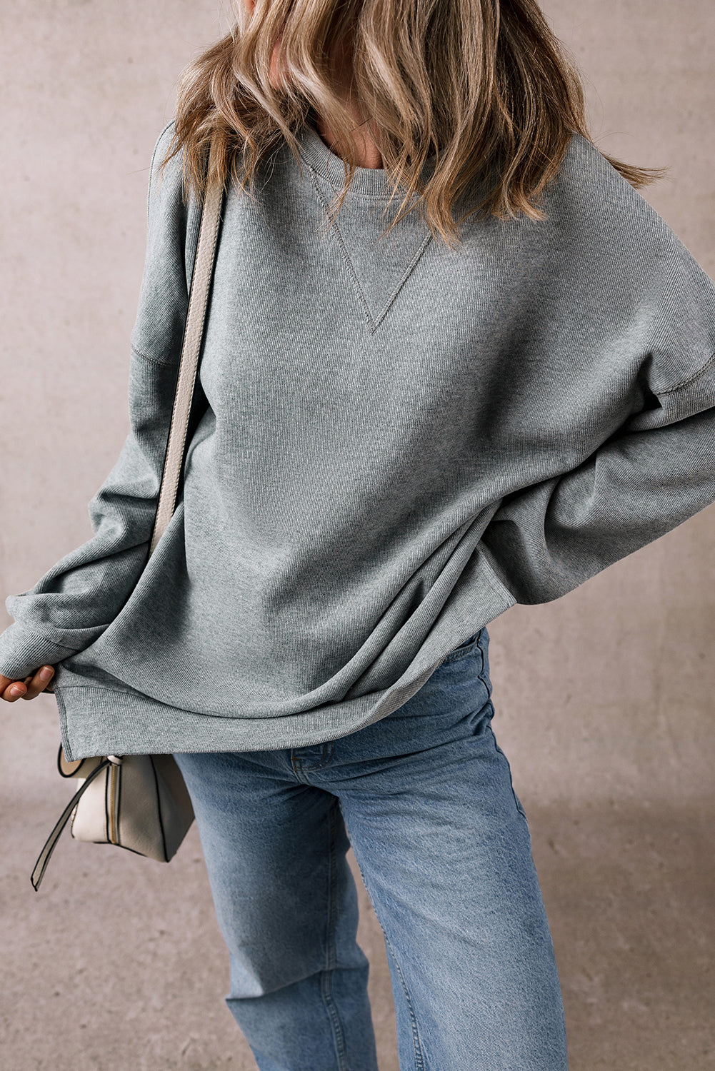 Medium Grey Side Split Drop Shoulder Oversized Sweatshirt-Tops/Sweatshirts & Hoodies-[Adult]-[Female]-2022 Online Blue Zone Planet