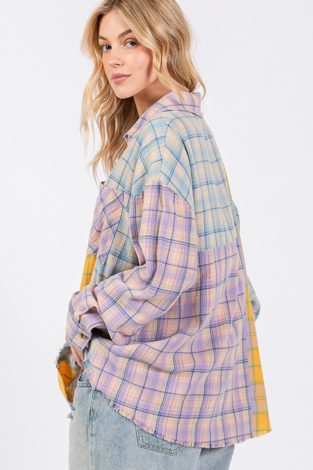 SAGE + FIG Button Up Raw Hem Plaid Flannel Shirt-TOPS / DRESSES-[Adult]-[Female]-2022 Online Blue Zone Planet