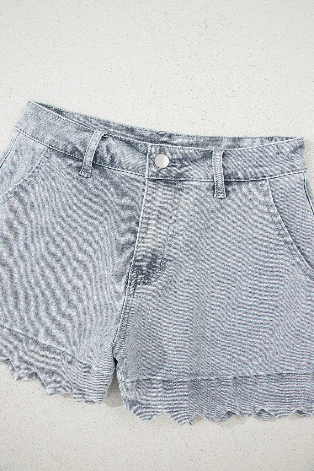 Dusk Blue Scalloped Hemline Acid Wash High Waist Denim Shorts-Bottoms/Denim Shorts-[Adult]-[Female]-2022 Online Blue Zone Planet