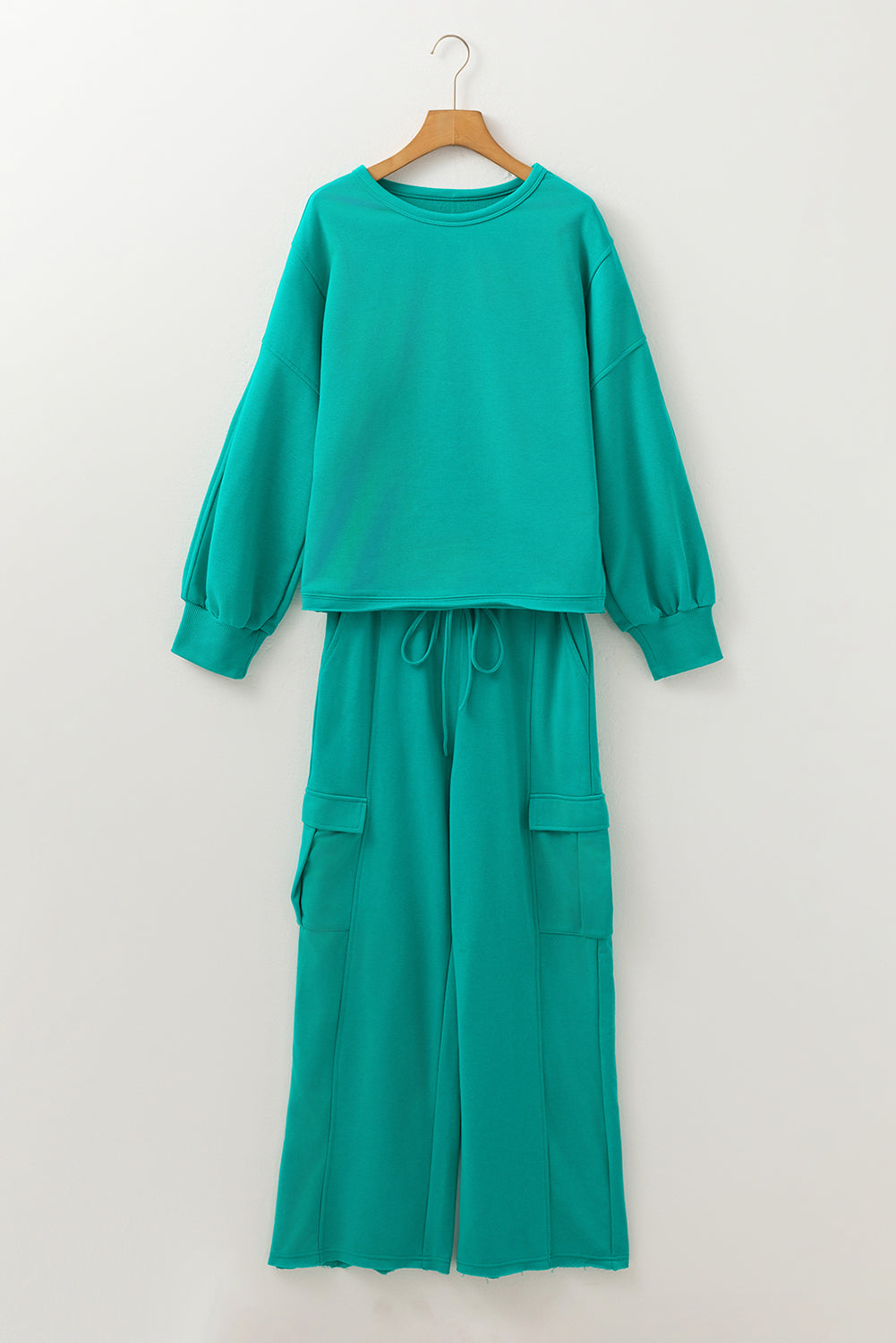 Blue Zone Planet | Solid Color Pullover Top And Cargo Pants Set-Two Piece Sets/Pant Sets-[Adult]-[Female]-2022 Online Blue Zone Planet