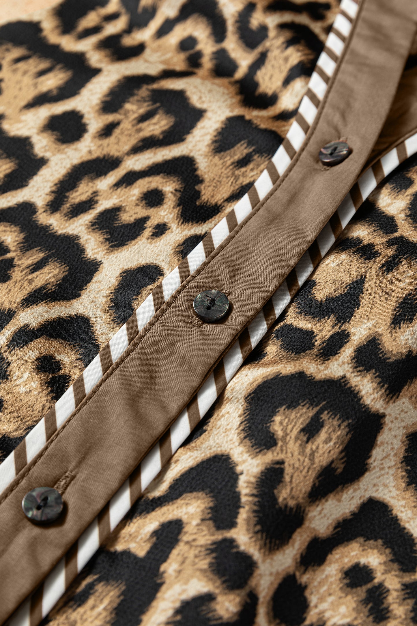 Brown Leopard Collared 3/4 Sleeve Shirt and Loose Pants Two Piece Outfit Set-Two Piece Sets/Pant Sets-[Adult]-[Female]-2022 Online Blue Zone Planet