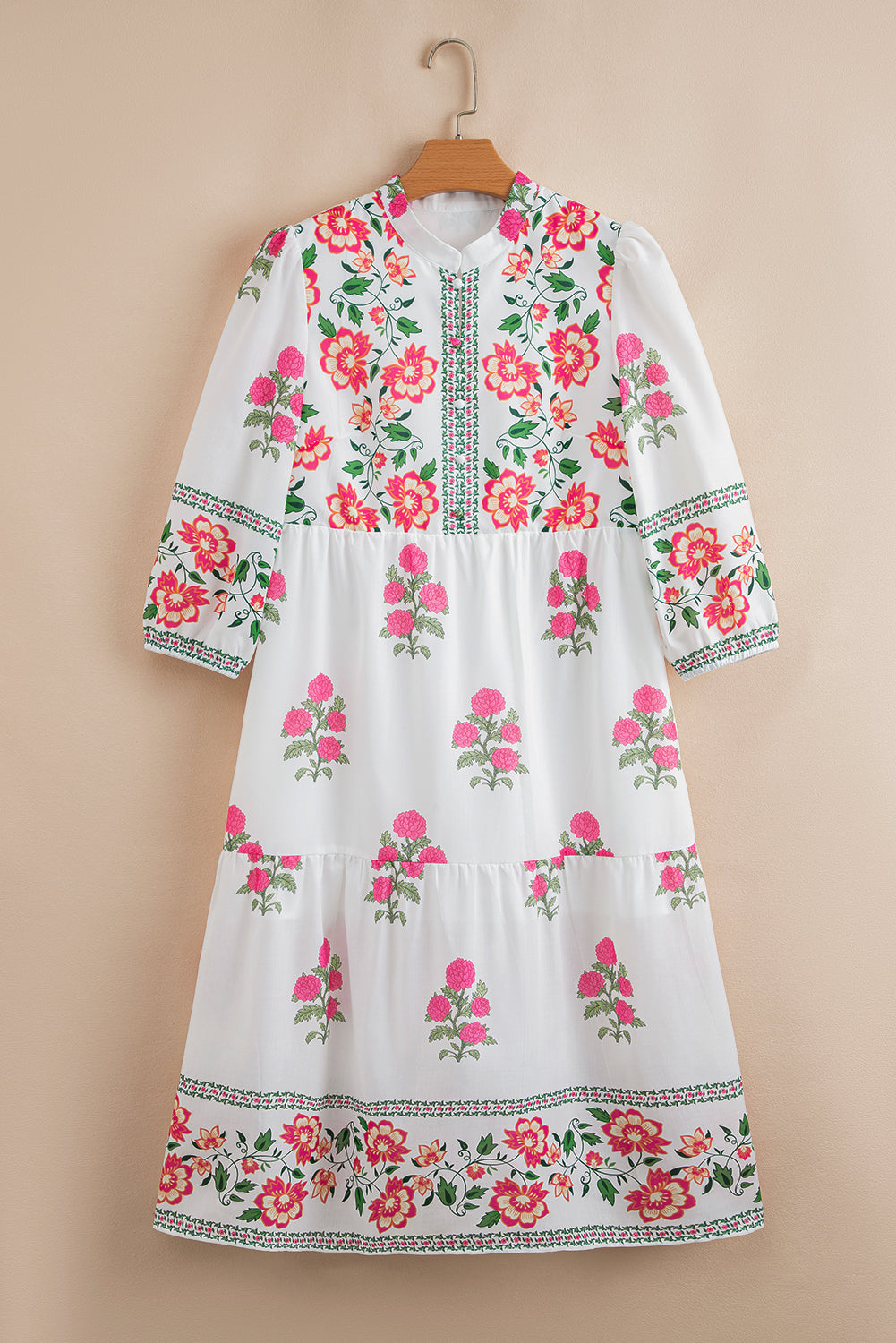 White Floral Print Loose Tiered Maxi Dress-Maxi Dresses-[Adult]-[Female]-2022 Online Blue Zone Planet