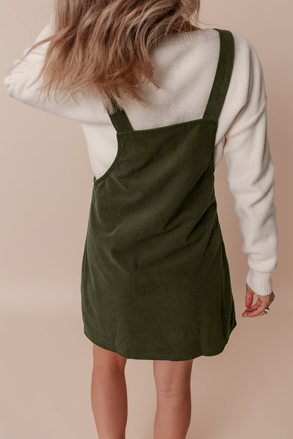 Blue Zone Planet | Vineyard Green Solid Front Pockets Sleeveless Corduroy Overall Dress-TOPS / DRESSES-[Adult]-[Female]-2022 Online Blue Zone Planet