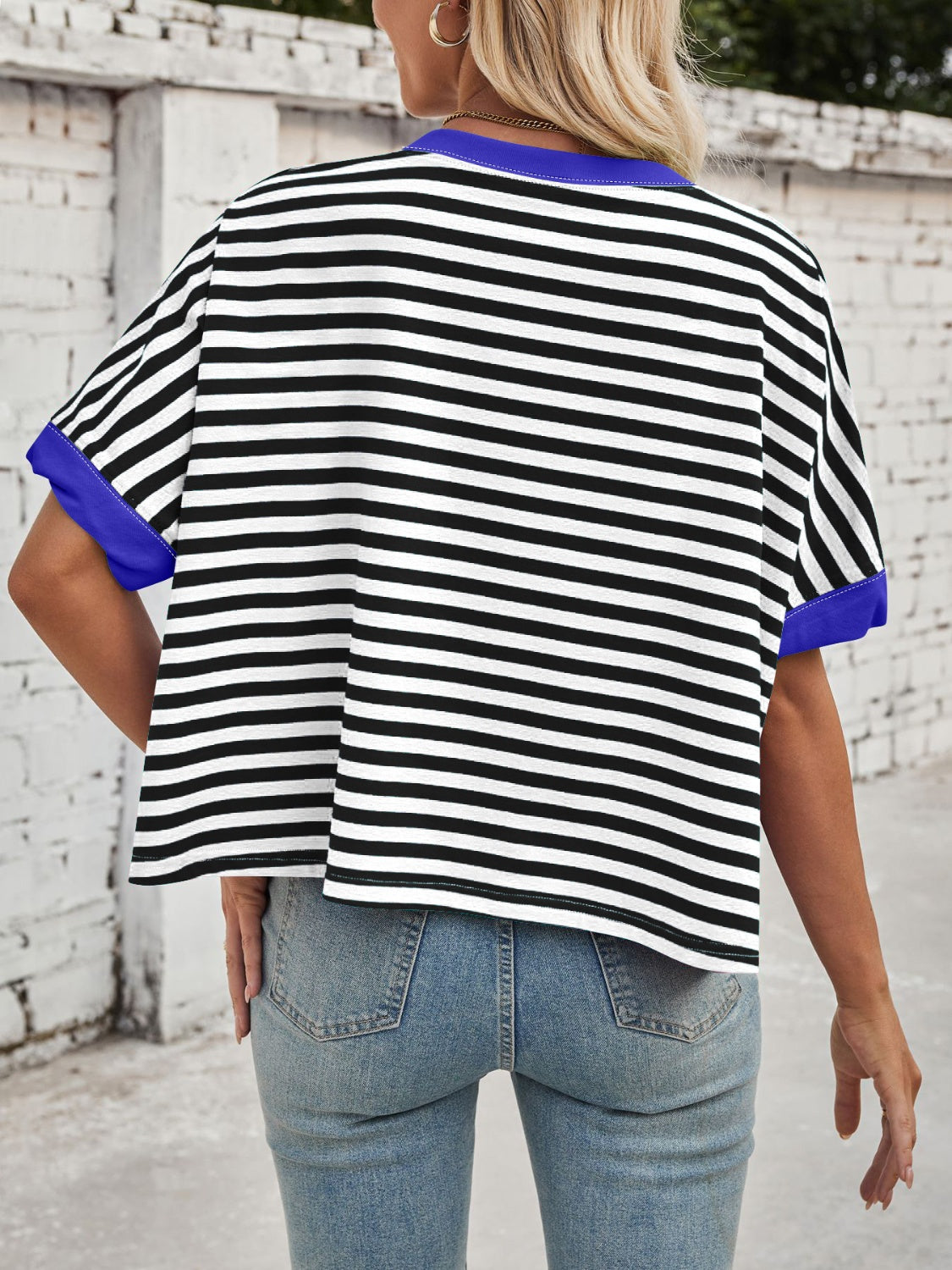 Lovelet Striped Round Neck Short Sleeve T-Shirt-TOPS / DRESSES-[Adult]-[Female]-2022 Online Blue Zone Planet