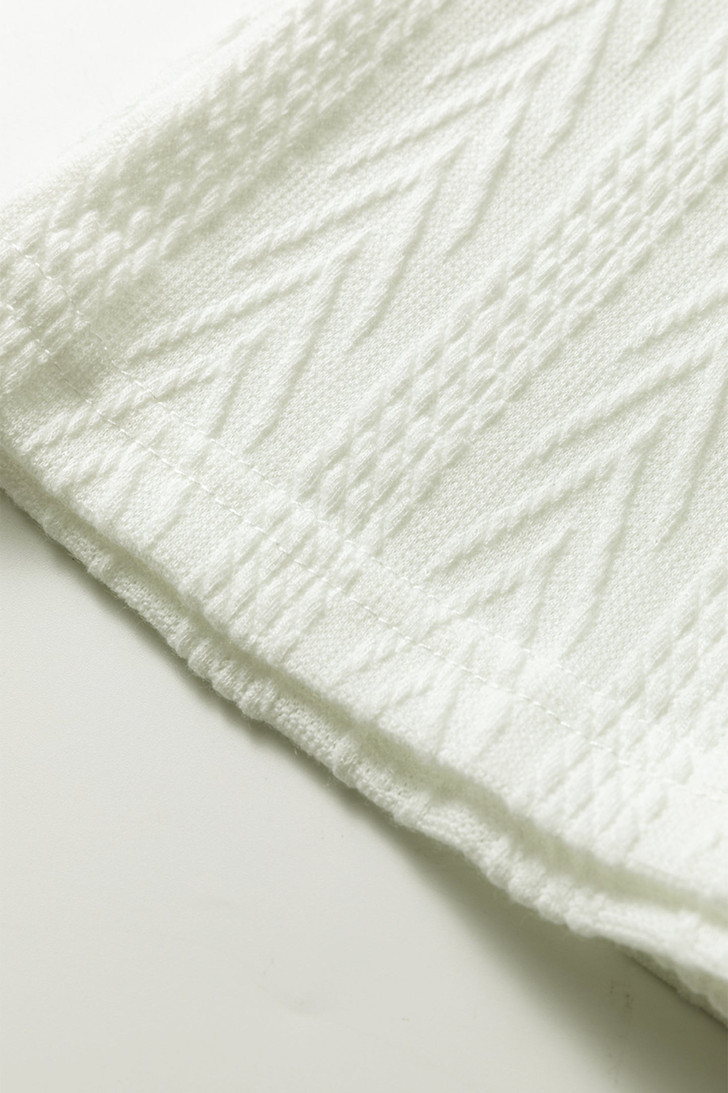 White Floral Patchwork Textured Knit Drawstring V Neck Blouse-Tops/Blouses & Shirts-[Adult]-[Female]-2022 Online Blue Zone Planet