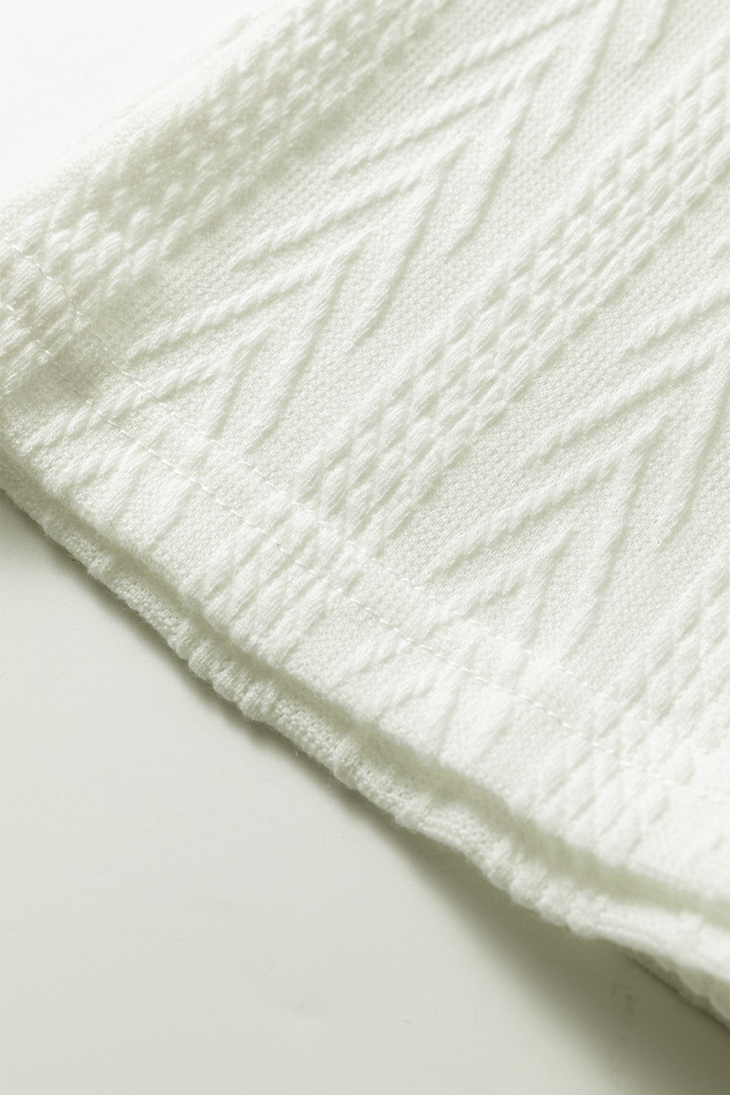 White Floral Patchwork Textured Knit Drawstring V Neck Blouse-Tops/Blouses & Shirts-[Adult]-[Female]-2022 Online Blue Zone Planet